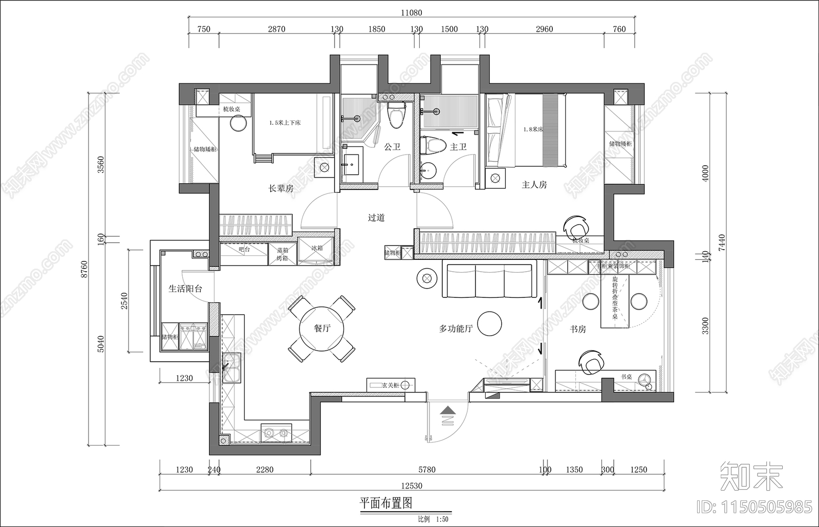 现代样板间室内cad施工图下载【ID:1150505985】