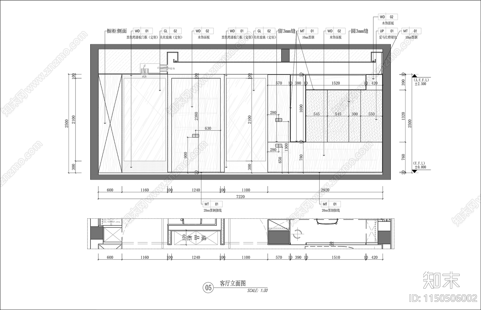 现代大平层室内cad施工图下载【ID:1150506002】