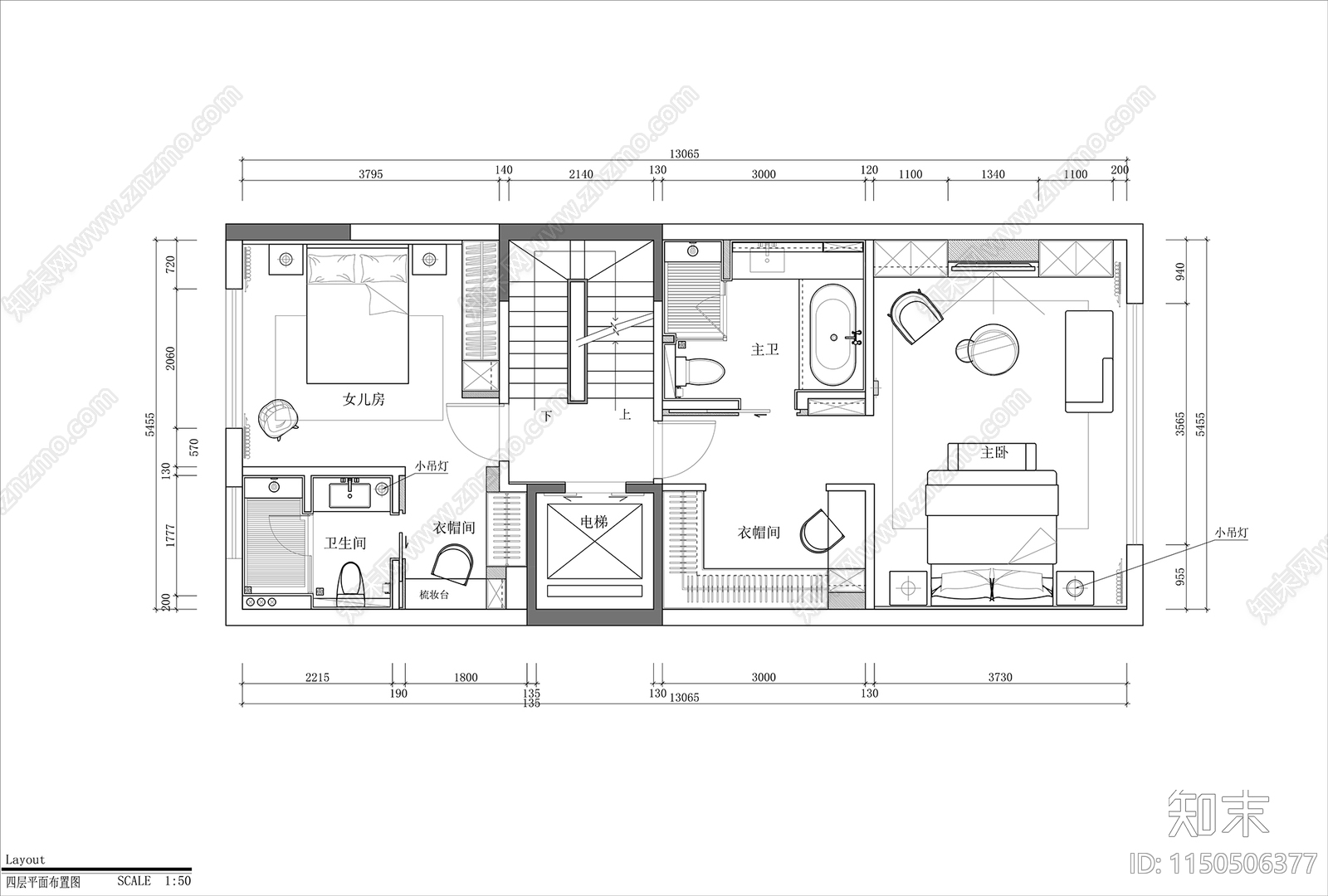 现代别墅室内cad施工图下载【ID:1150506377】