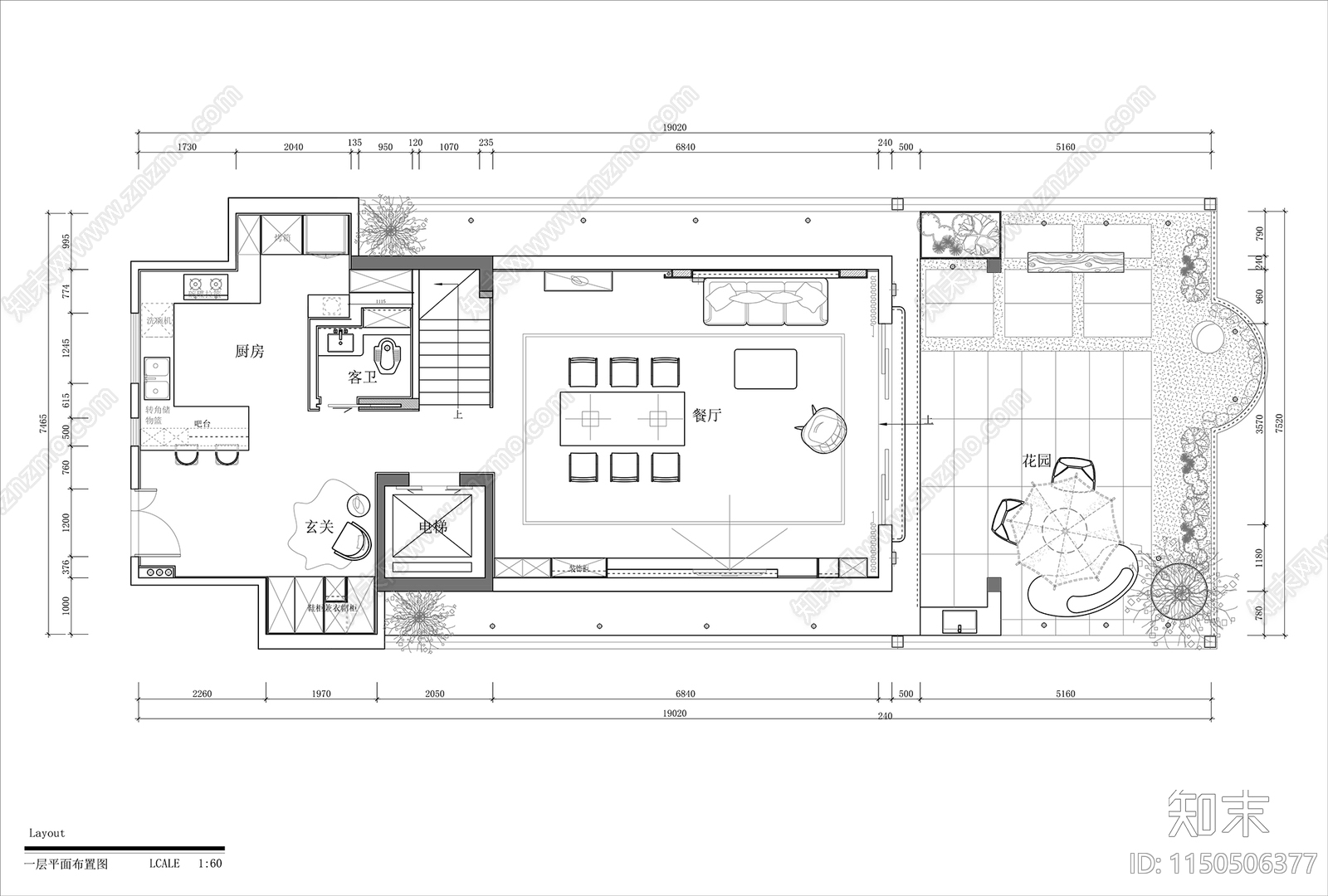 现代别墅室内cad施工图下载【ID:1150506377】