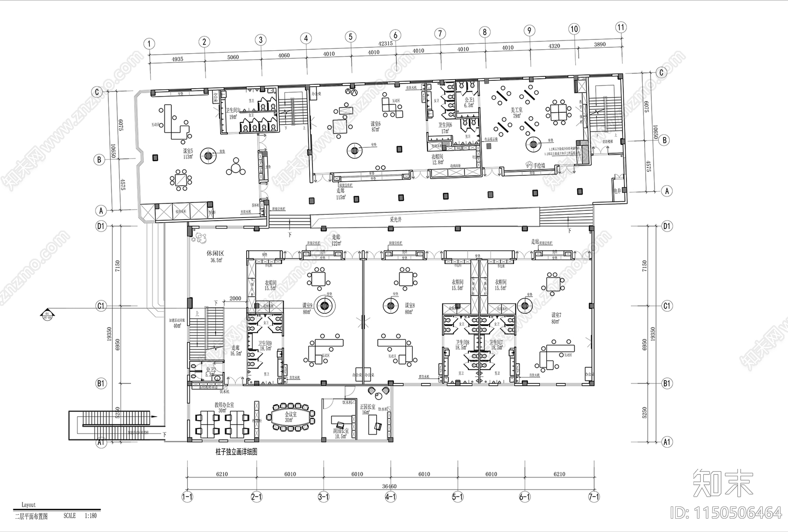 现代幼儿园室内cad施工图下载【ID:1150506464】