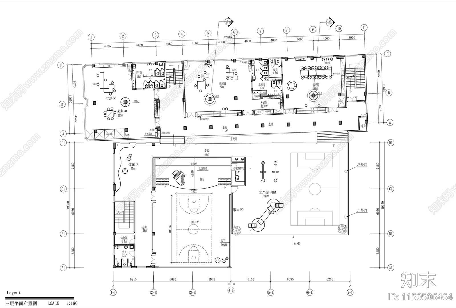 现代幼儿园室内cad施工图下载【ID:1150506464】