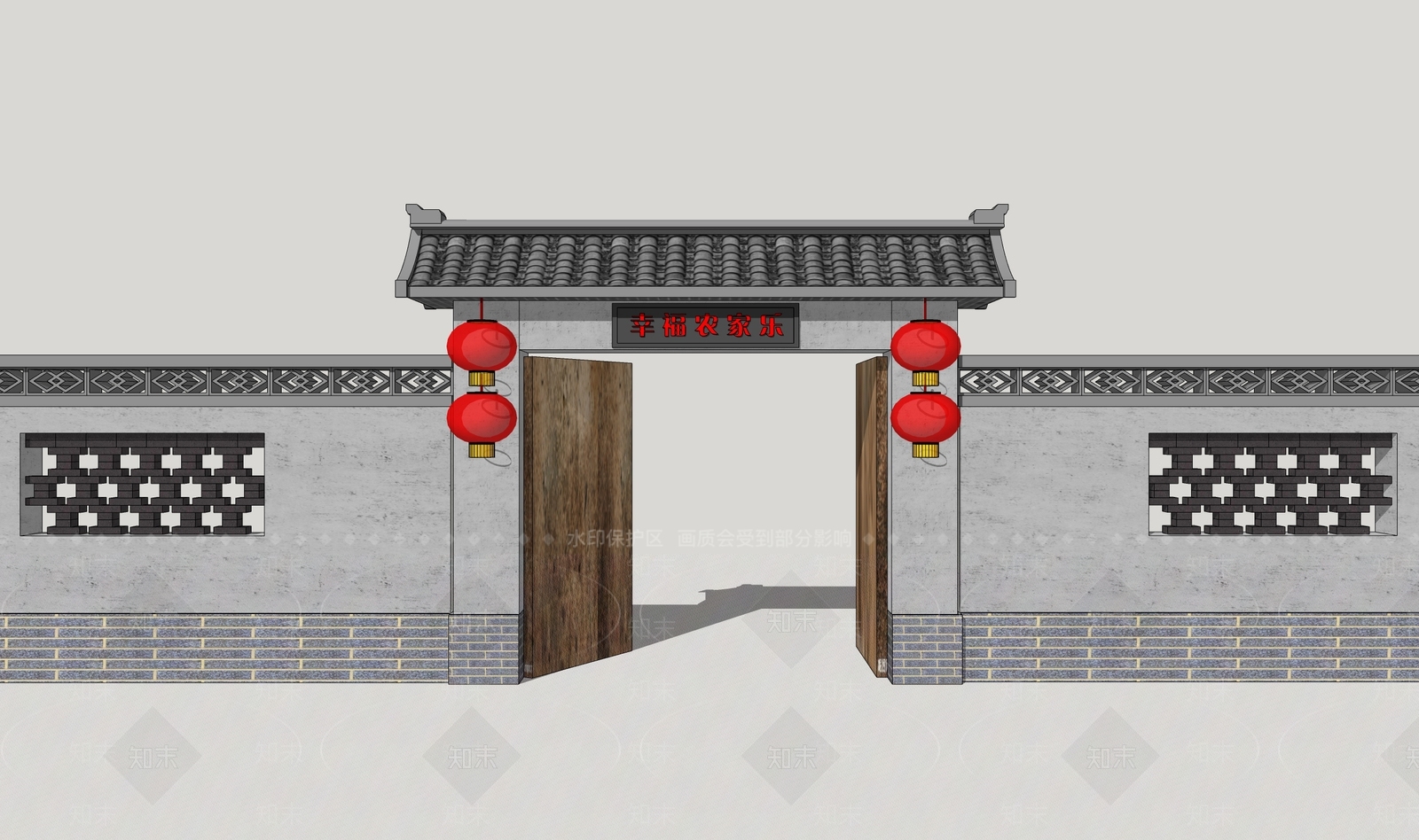 中式农家乐大门SU模型下载【ID:1150508044】