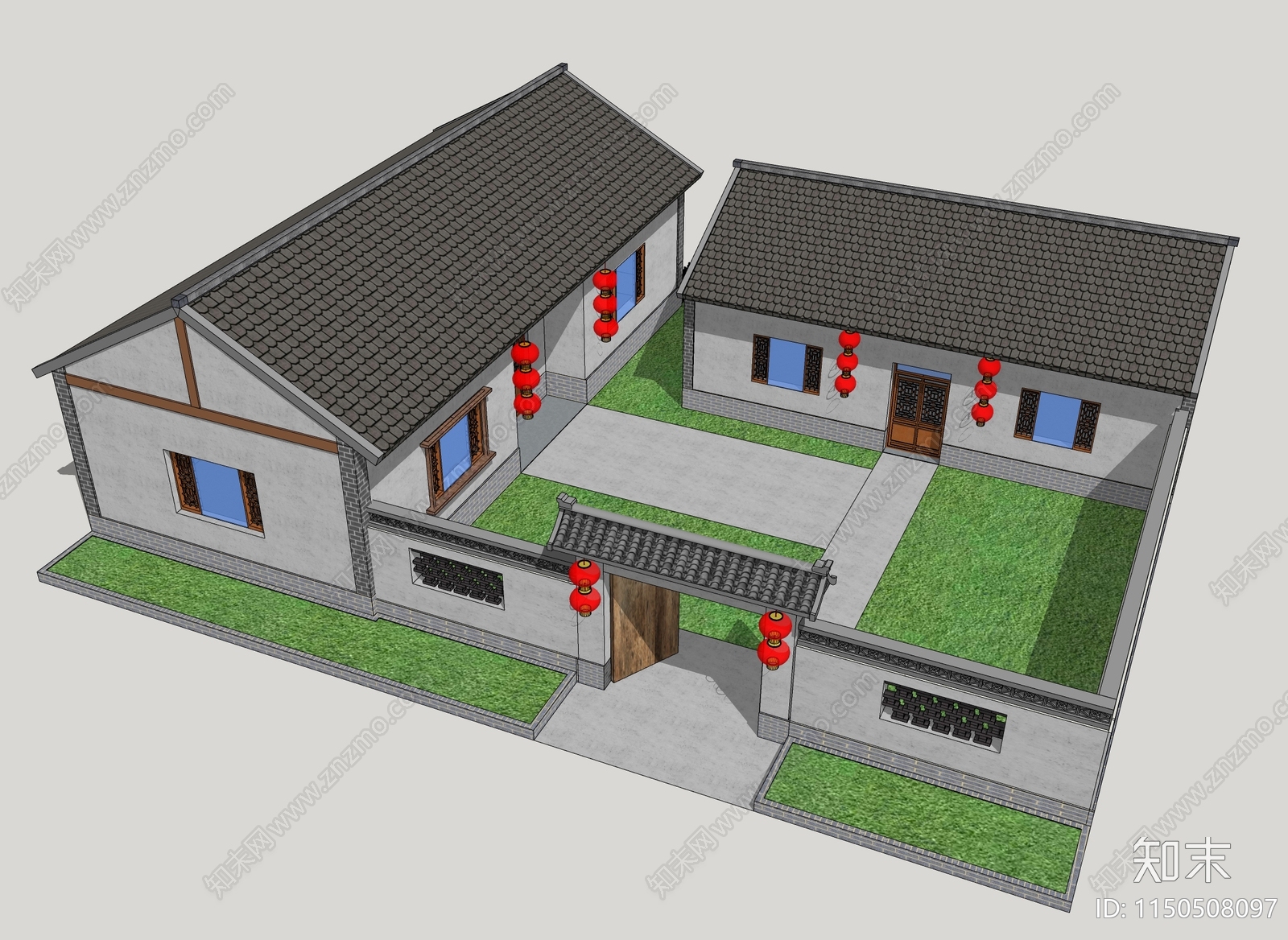 中式农家小院SU模型下载【ID:1150508097】