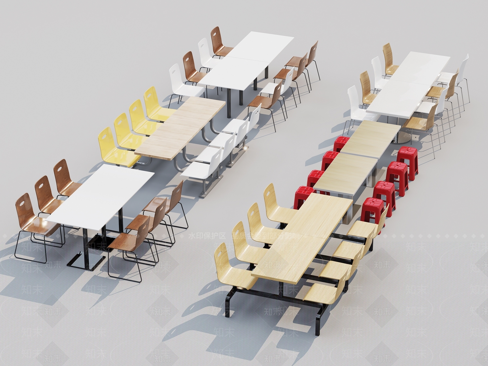 现代学校食堂桌椅SU模型下载【ID:1150508457】