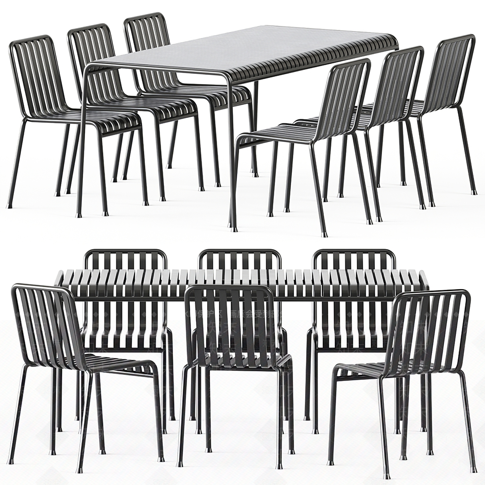 现代铁艺餐桌椅组合SU模型下载【ID:1150509029】