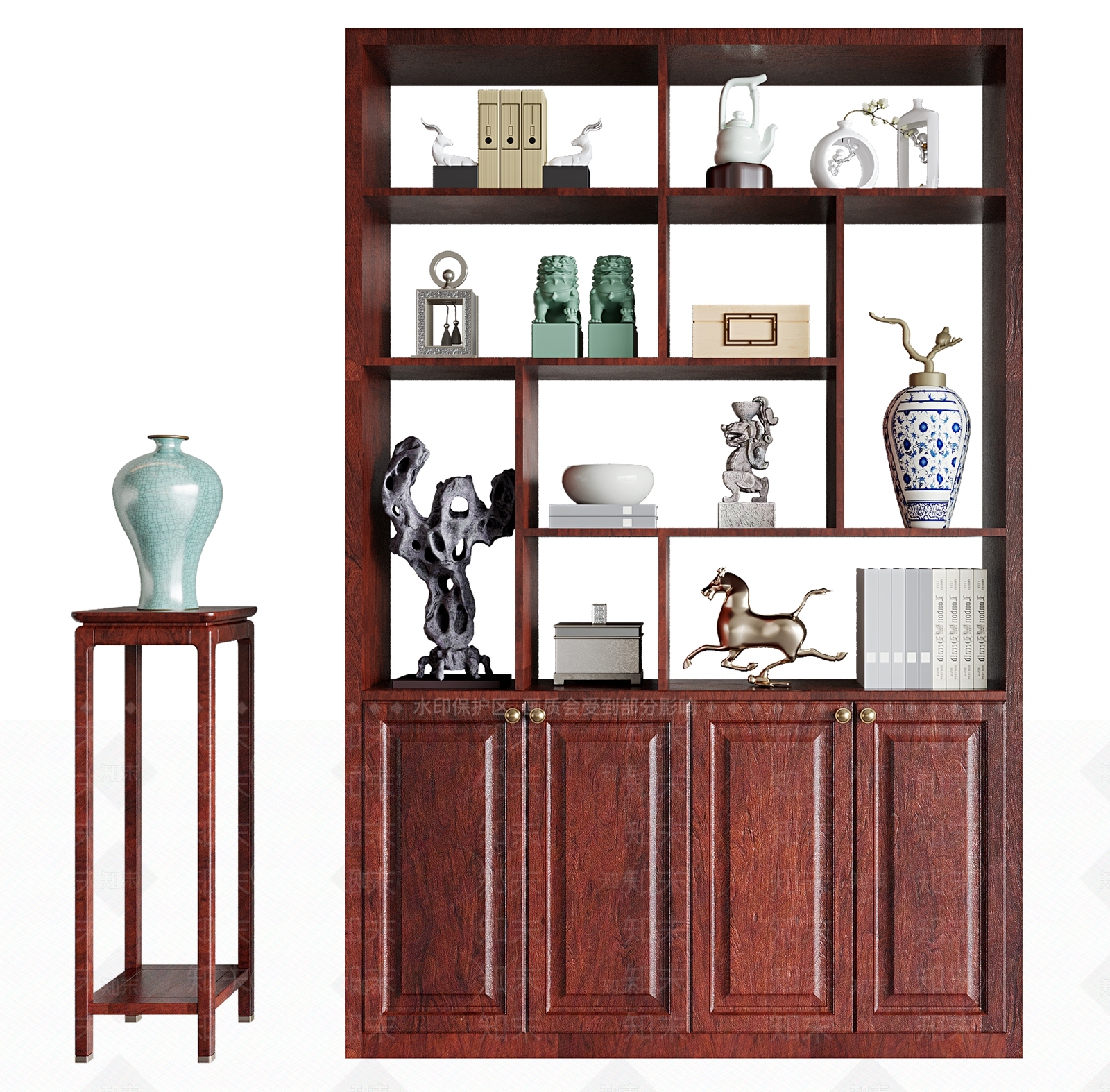 中式红木博古架3D模型下载【ID:1150511361】