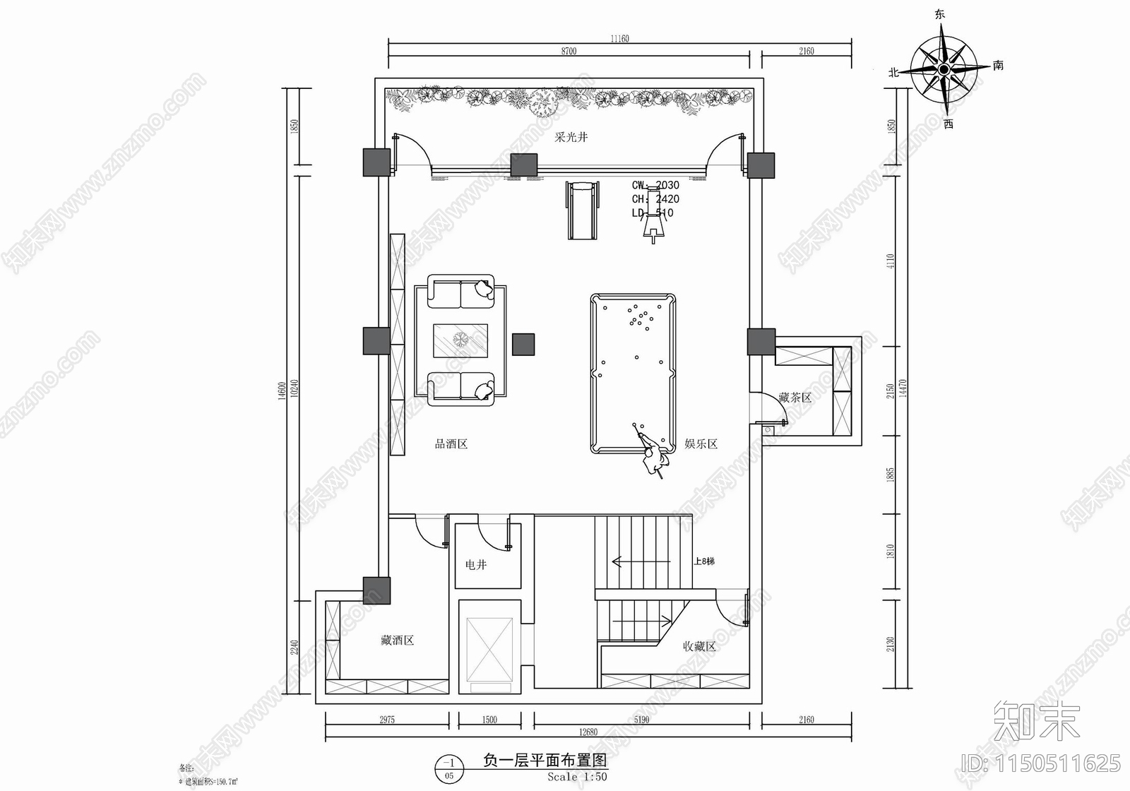 四层家装别墅室内cad施工图下载【ID:1150511625】