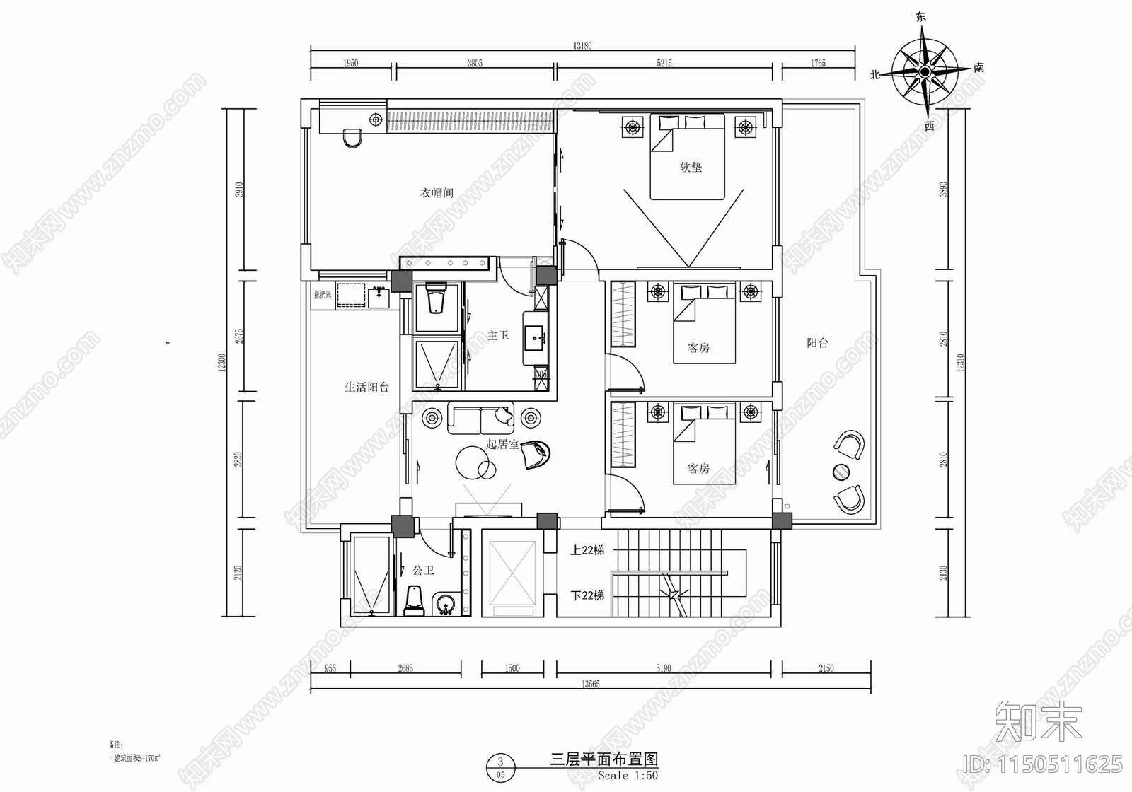 四层家装别墅室内cad施工图下载【ID:1150511625】