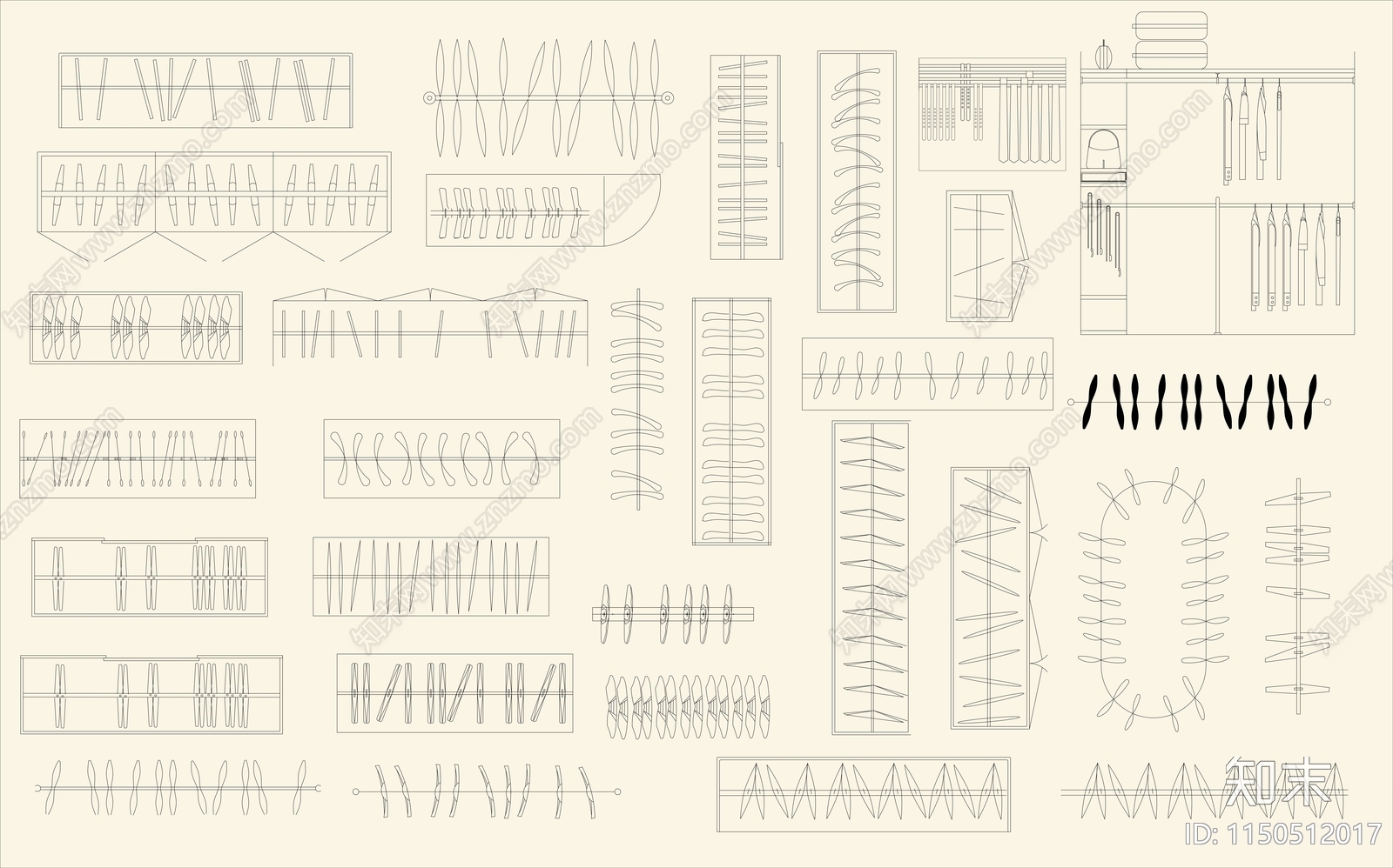 最新衣柜组合图块cad施工图下载【ID:1150512017】