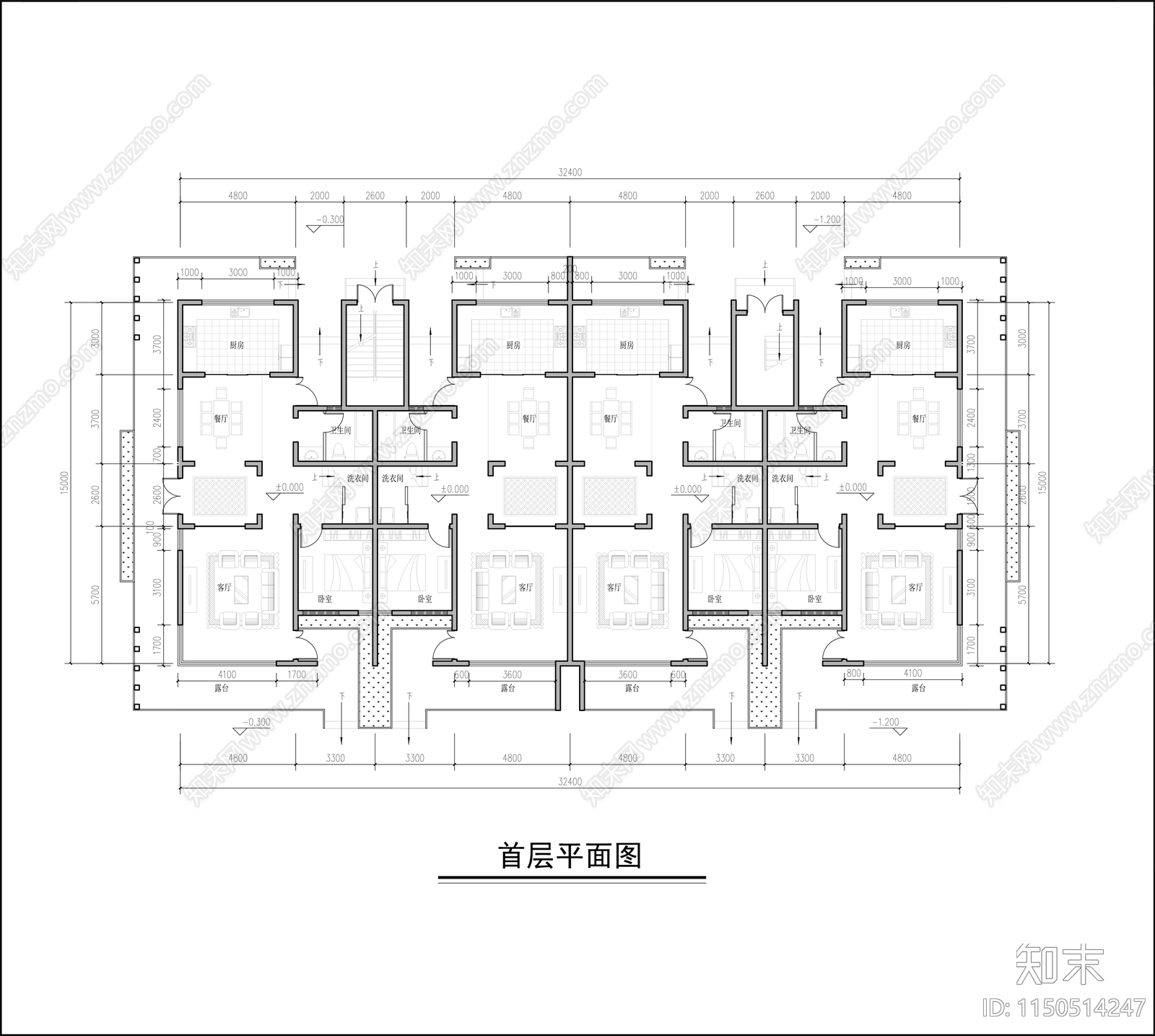 叠拼别墅室内cad施工图下载【ID:1150514247】