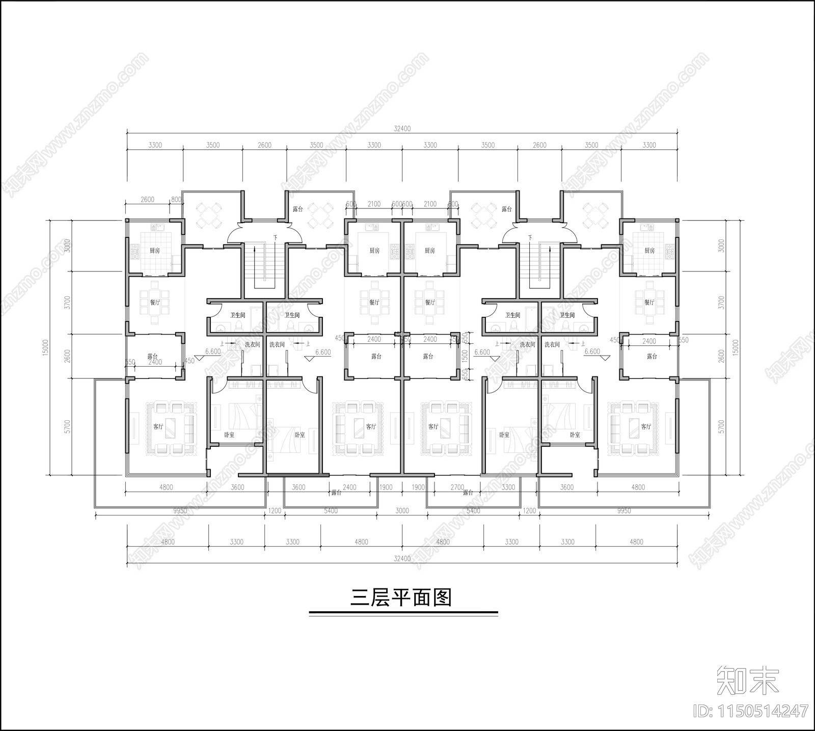 叠拼别墅室内cad施工图下载【ID:1150514247】