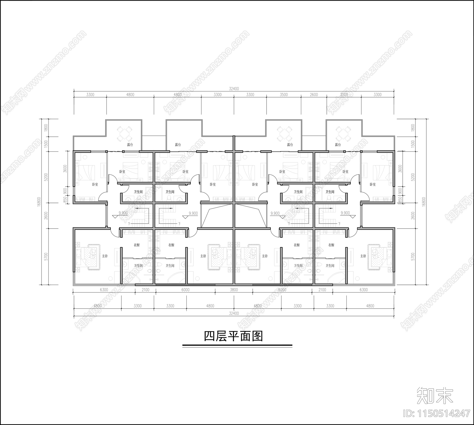 叠拼别墅室内cad施工图下载【ID:1150514247】