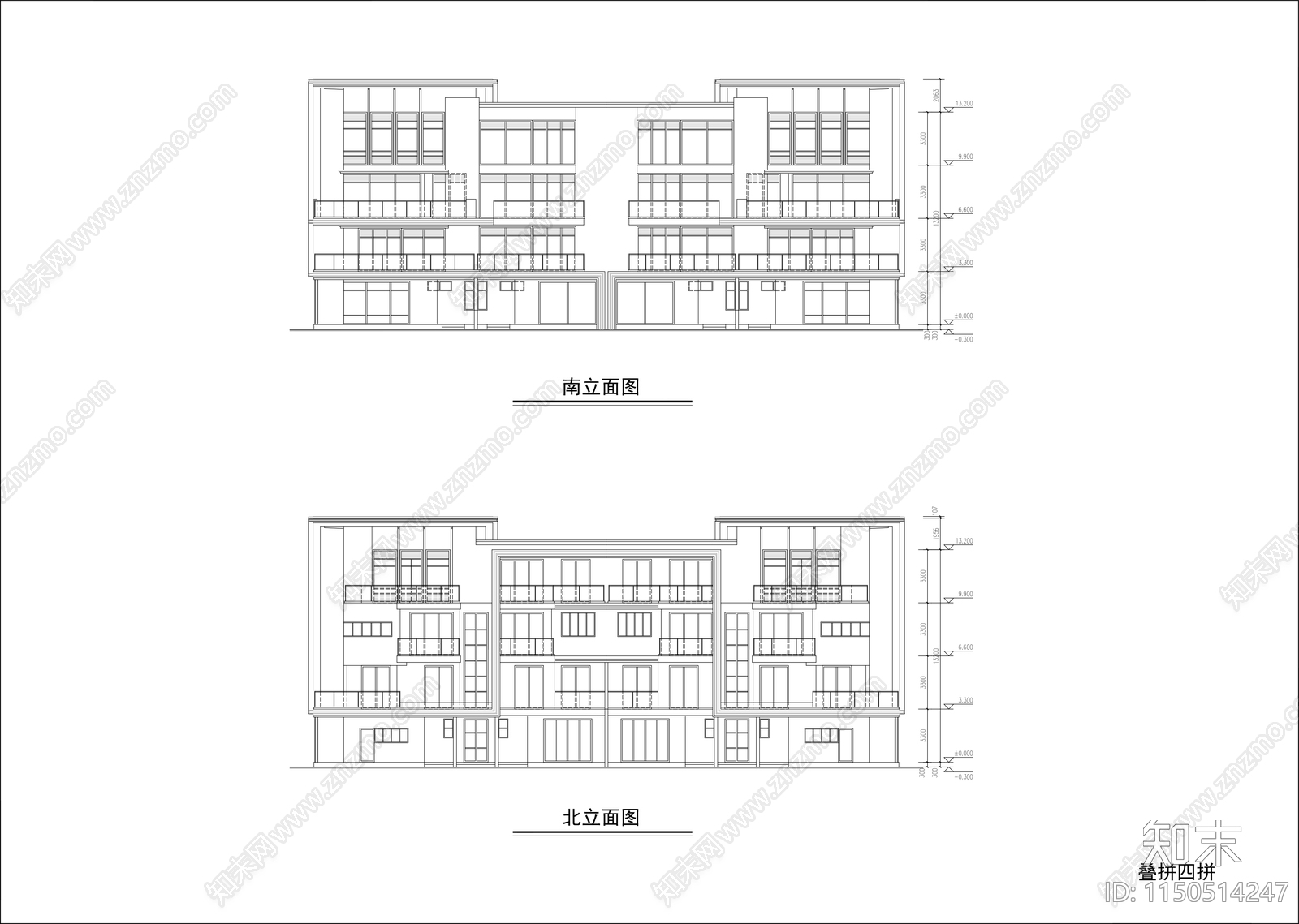 叠拼别墅室内cad施工图下载【ID:1150514247】