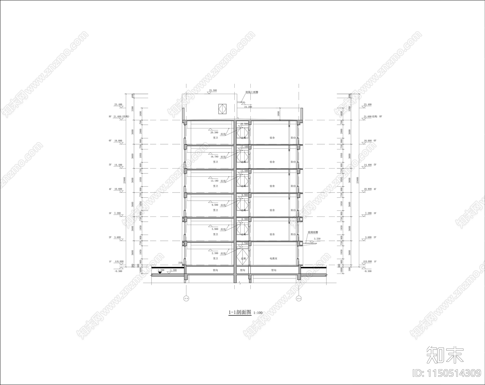 员工宿舍楼建筑cad施工图下载【ID:1150514309】