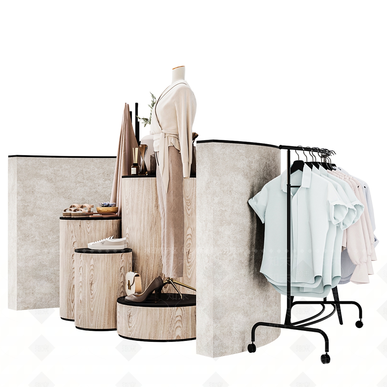 现代服装店服装展示架3D模型下载【ID:1150514809】