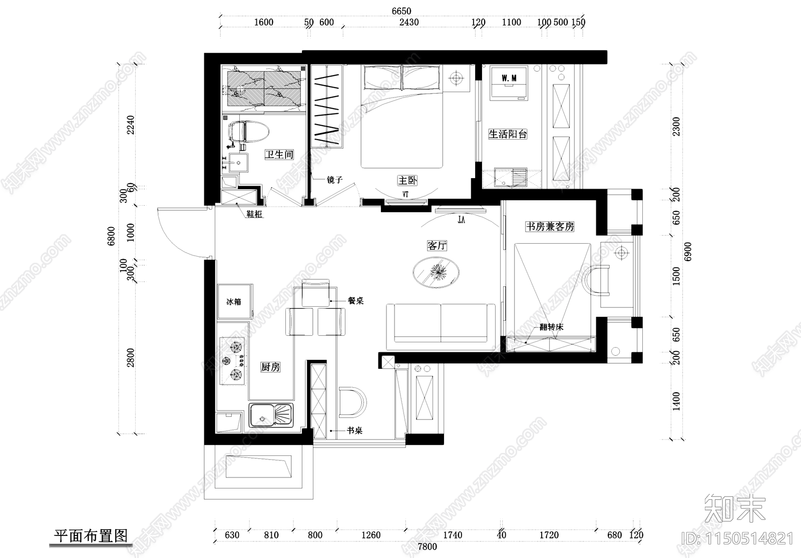 现代简约凯龙地产平层样板房室内家装cad施工图下载【ID:1150514821】