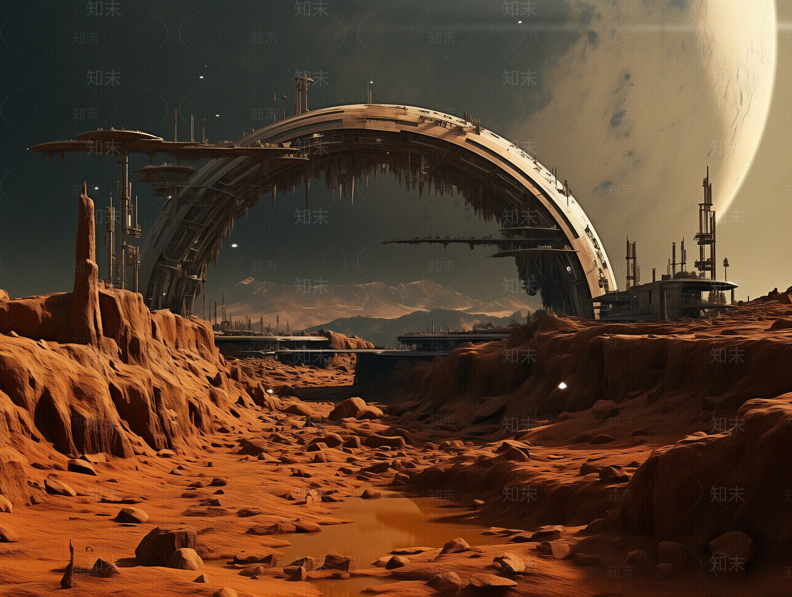 现代废土风格科幻外星球场风景装饰画贴图下载【ID:1150515102】