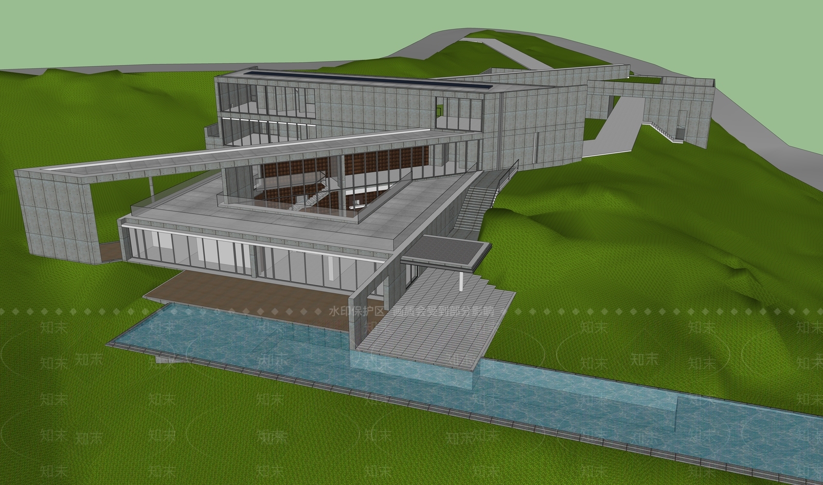 现代独栋山地别墅SU模型下载【ID:1150516015】
