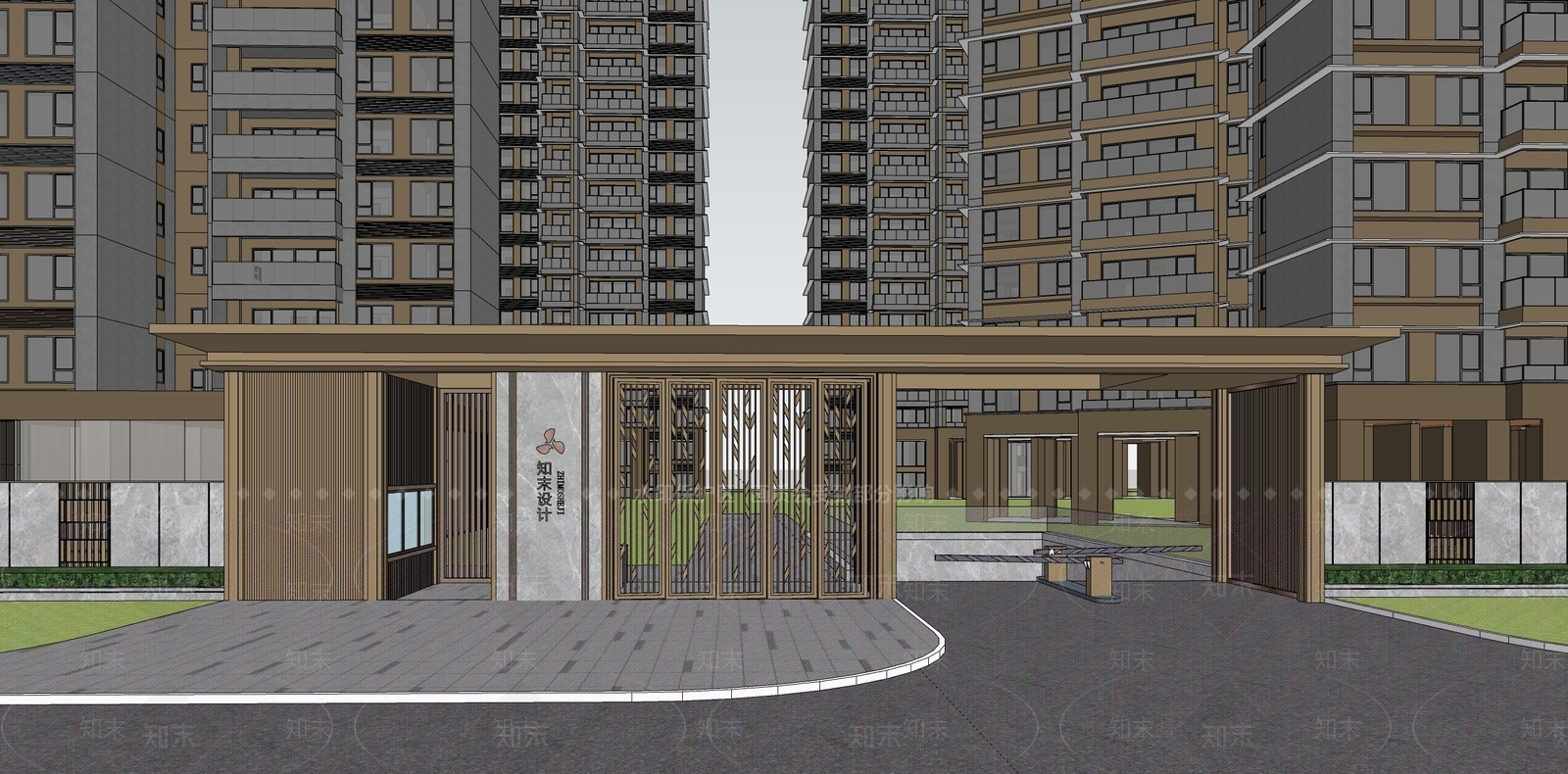 现代小区入口大门SU模型下载【ID:1150521695】