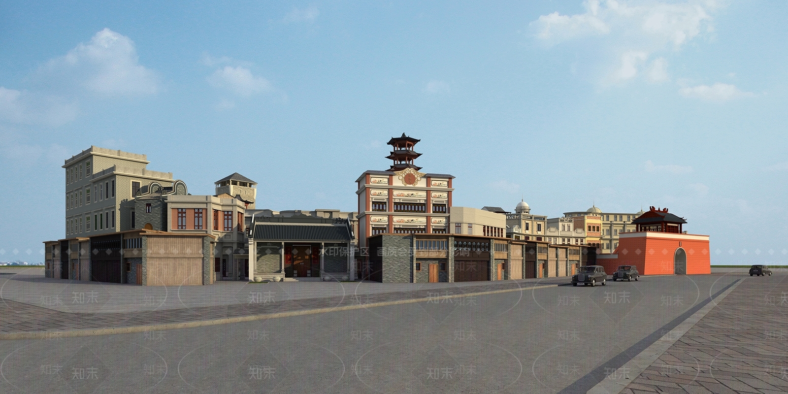 影城老上海街道建筑风情商业街电景场景3D模型下载【ID:1150528772】