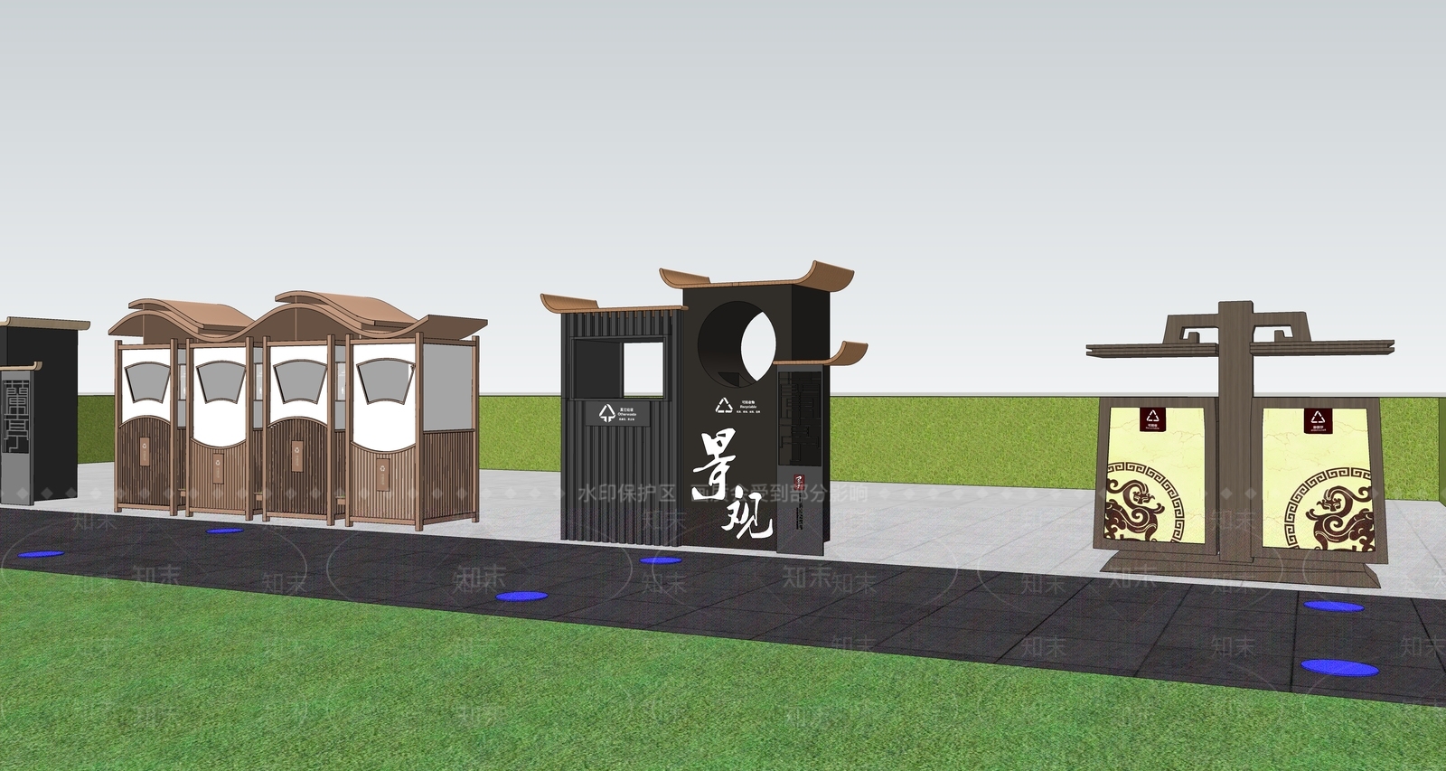 新中式垃圾桶SU模型下载【ID:1150530035】