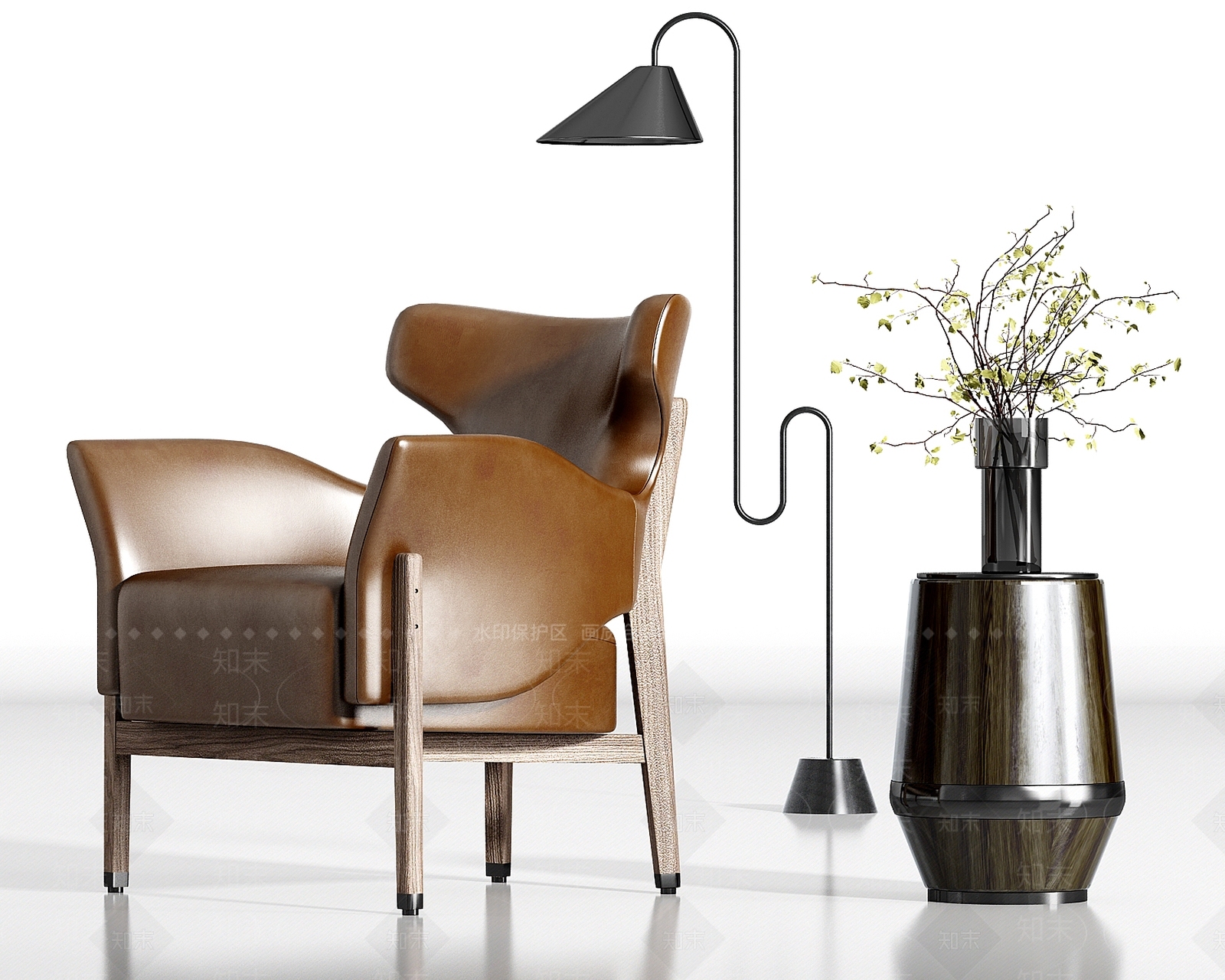 现代皮革轻奢休闲椅3D模型下载【ID:1150530428】