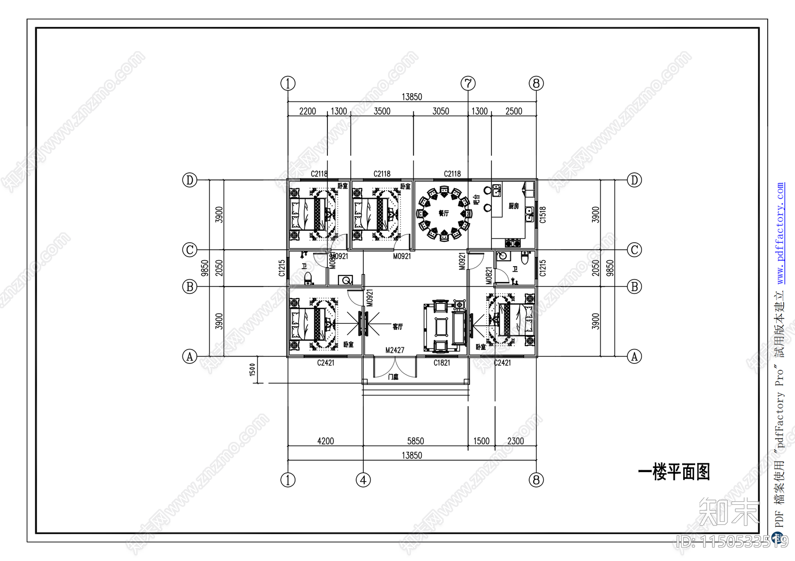 新中式别墅建筑cad施工图下载【ID:1150533519】