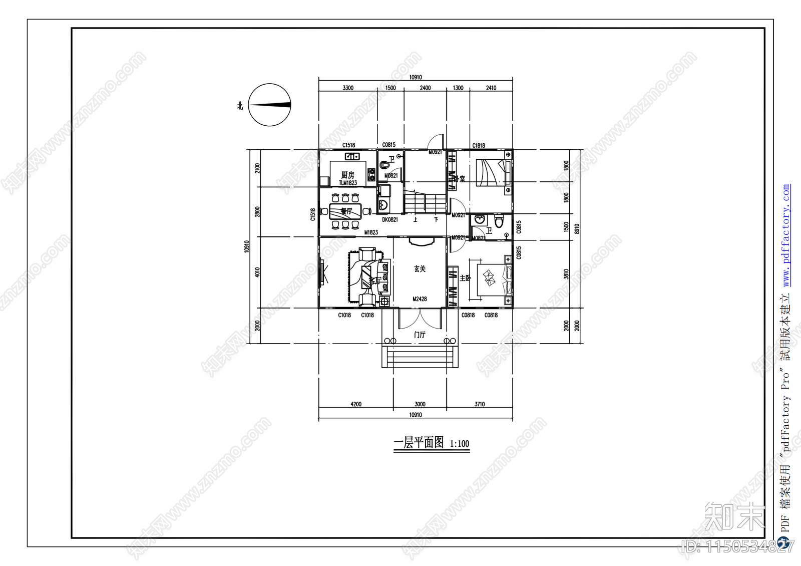 简欧别墅建筑室内cad施工图下载【ID:1150534827】