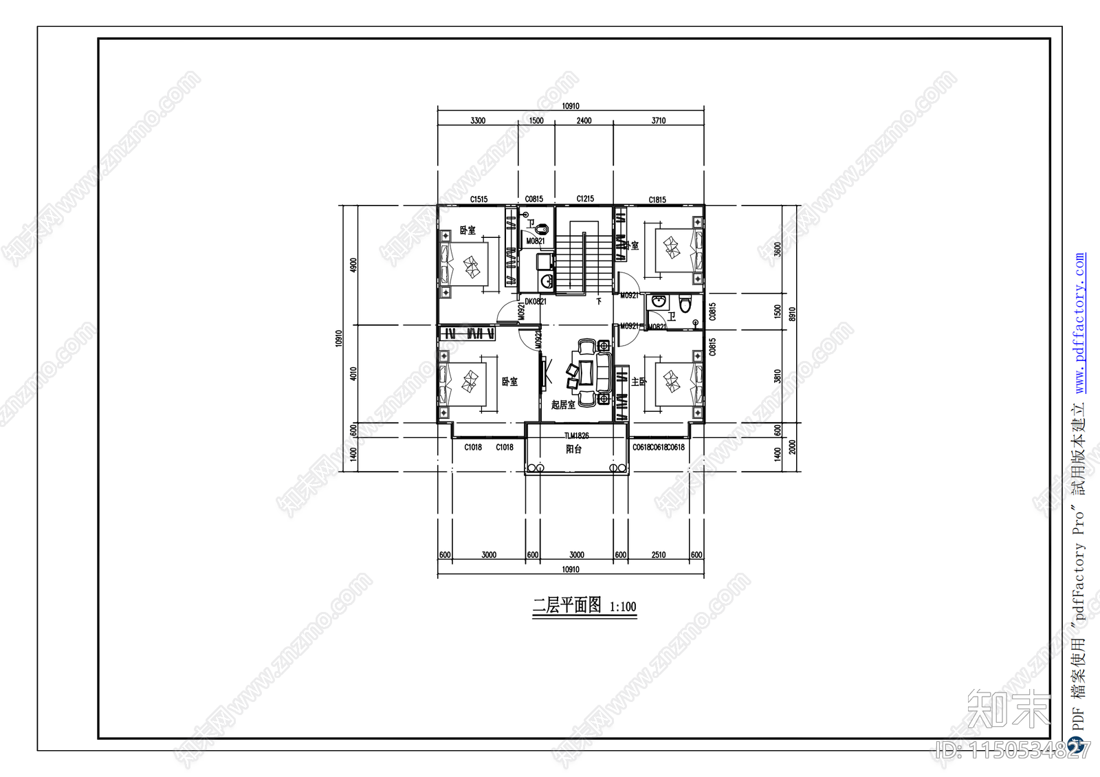 简欧别墅建筑室内cad施工图下载【ID:1150534827】