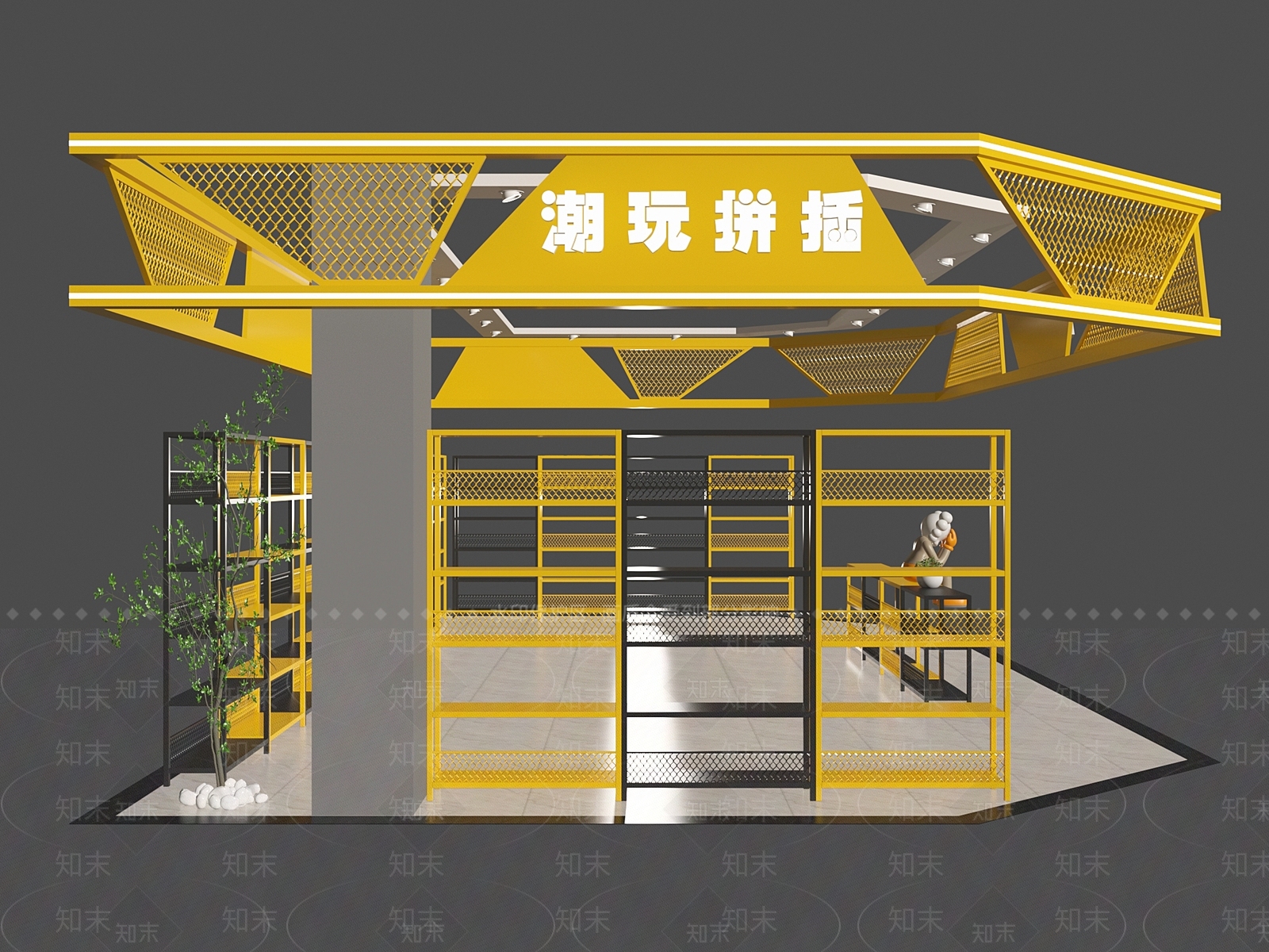 现代工业风店铺门头货架3D模型下载【ID:1150535808】