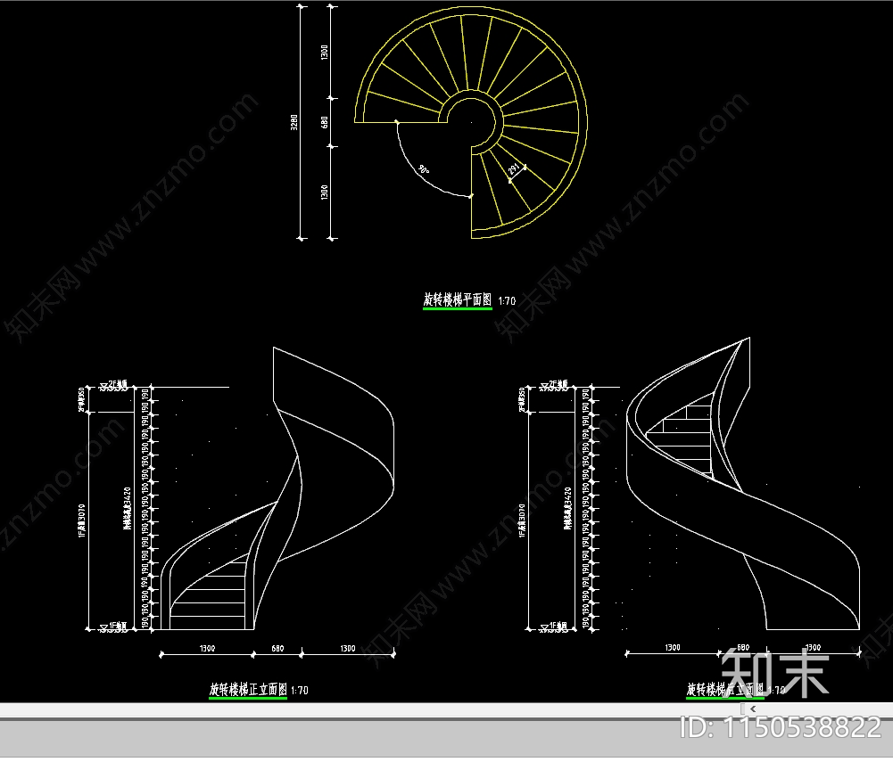 旋转楼梯节点cad施工图下载【ID:1150538822】