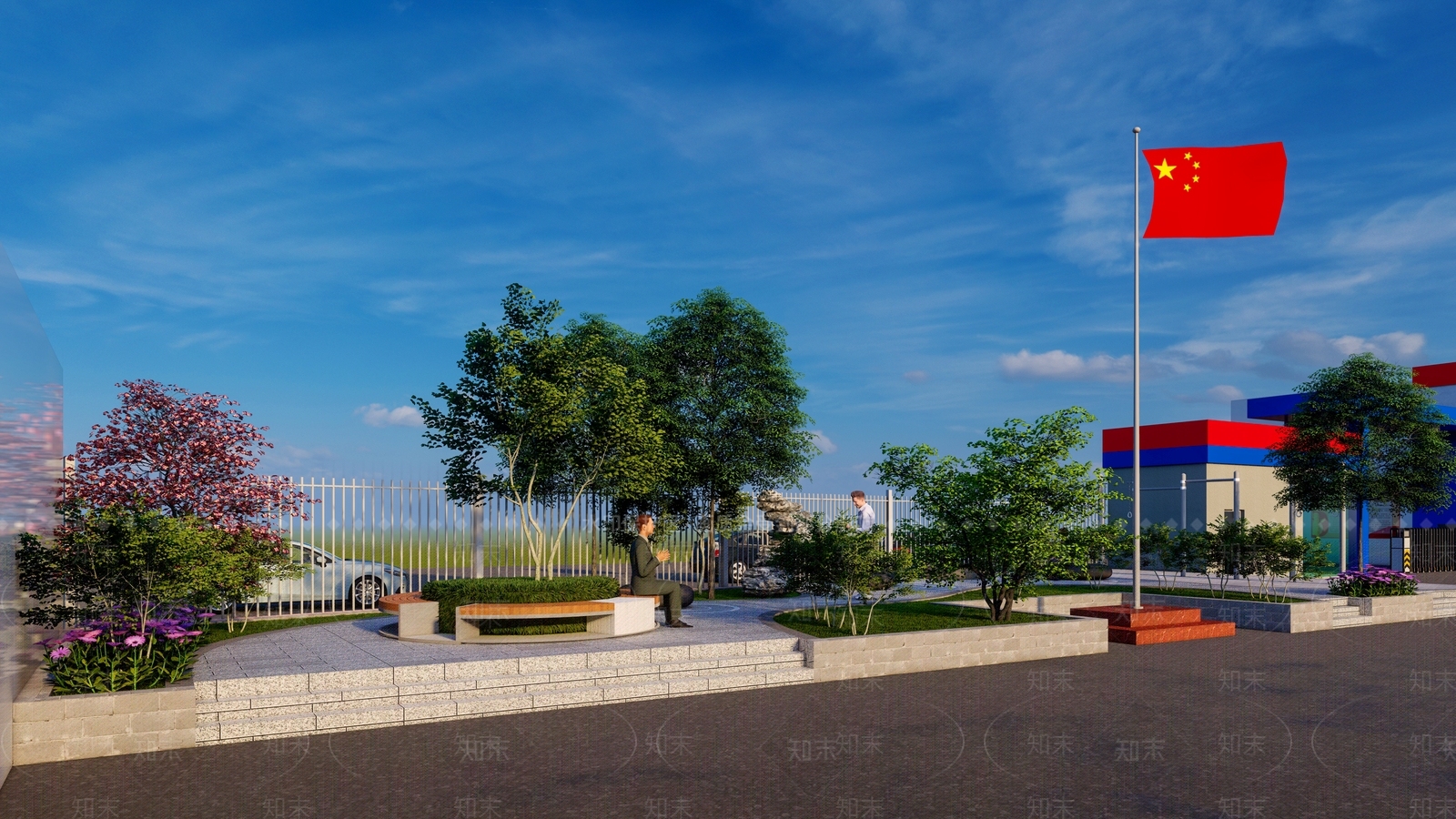 现代乡村小广场SU模型下载【ID:1150539342】