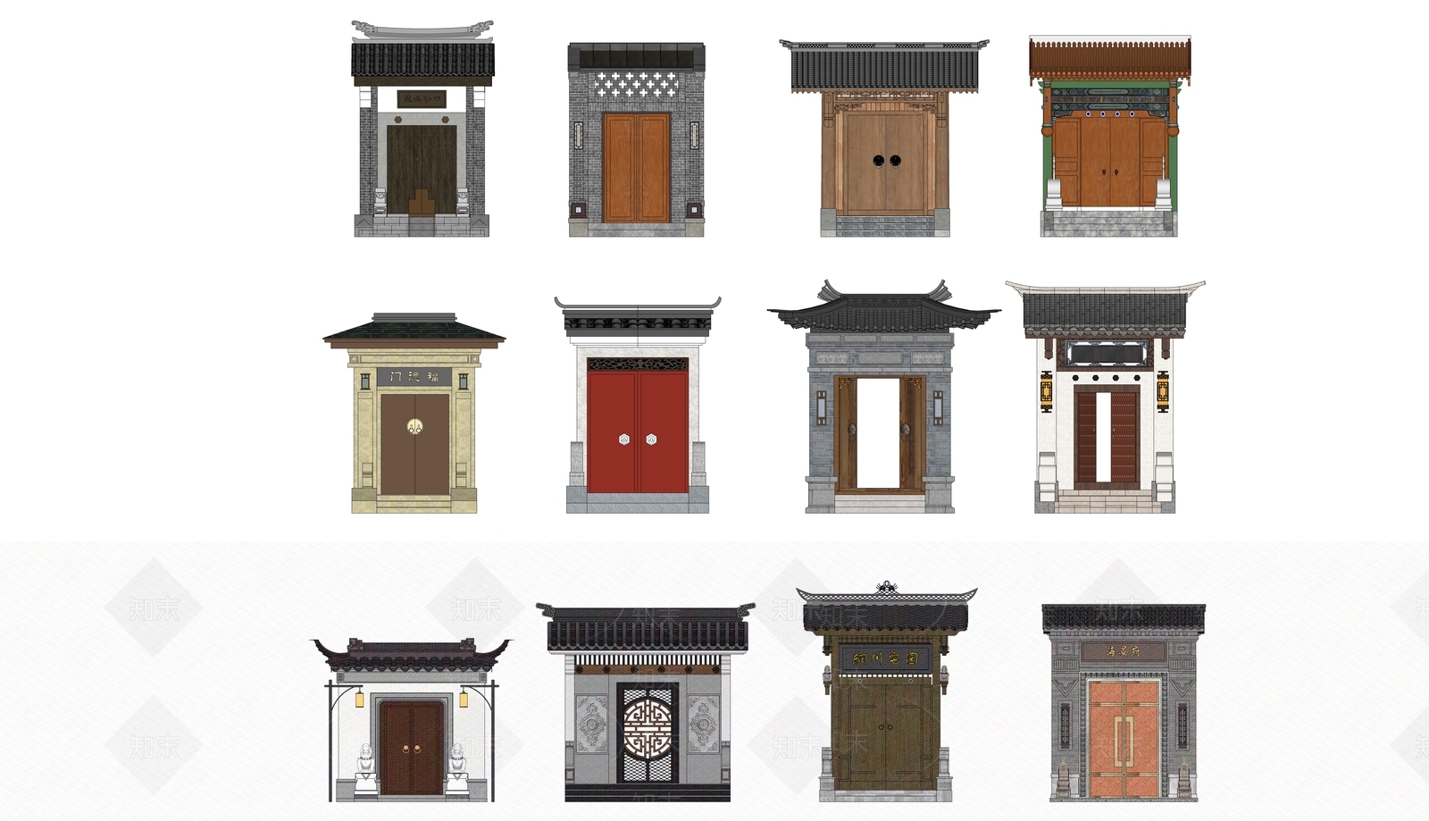 新中式庭院门SU模型下载【ID:1150540692】