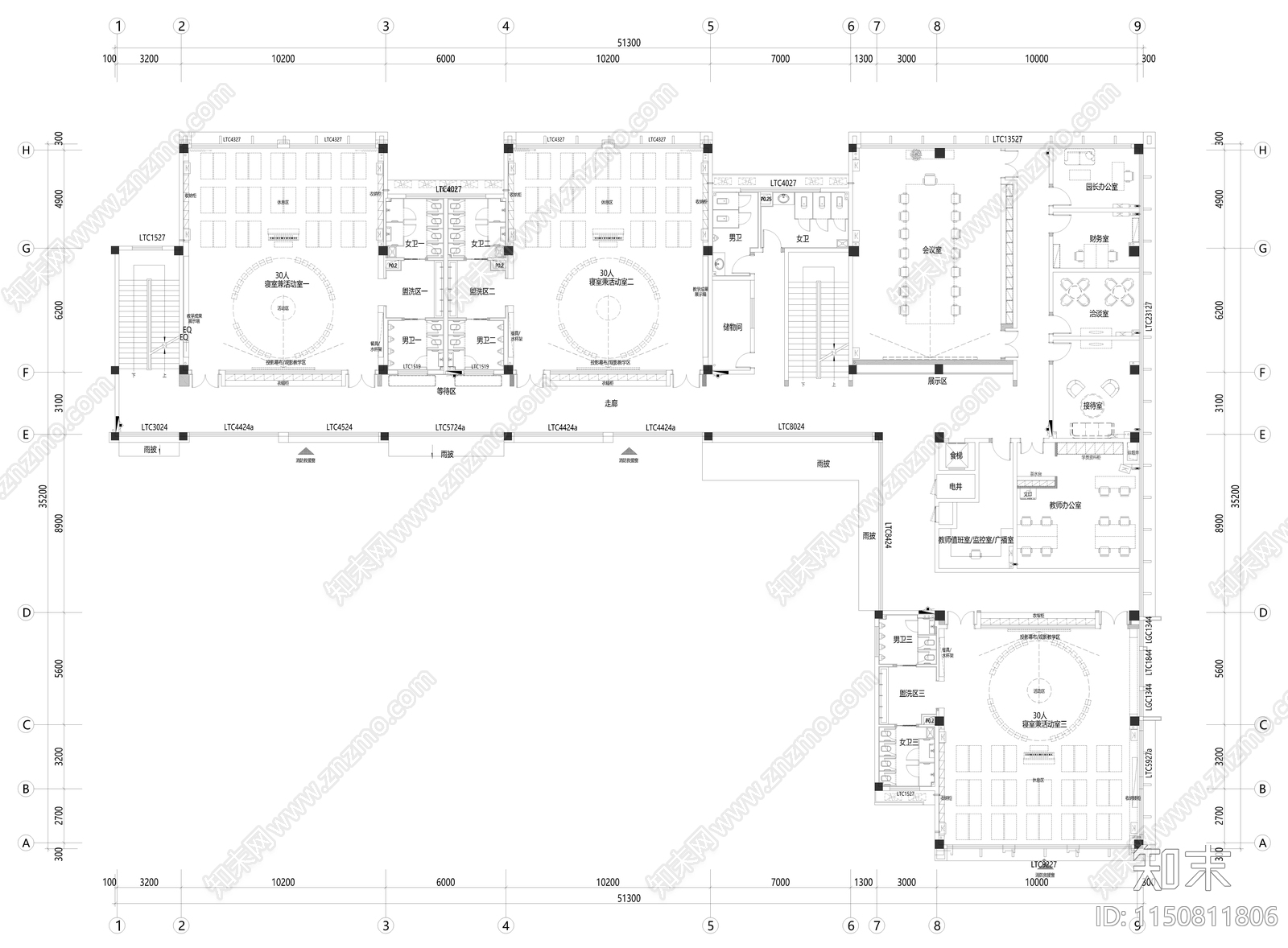 世茂龙腾北区幼儿园cad施工图下载【ID:1150811806】