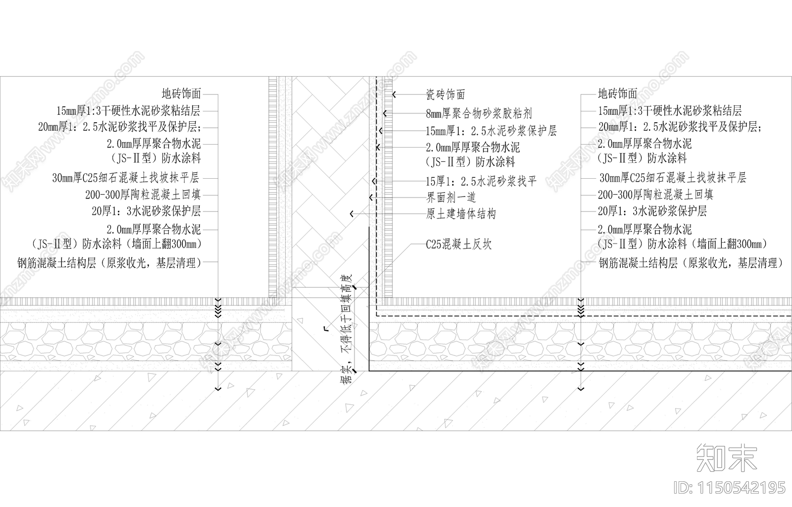 地面防水做法cad施工图下载【ID:1150542195】