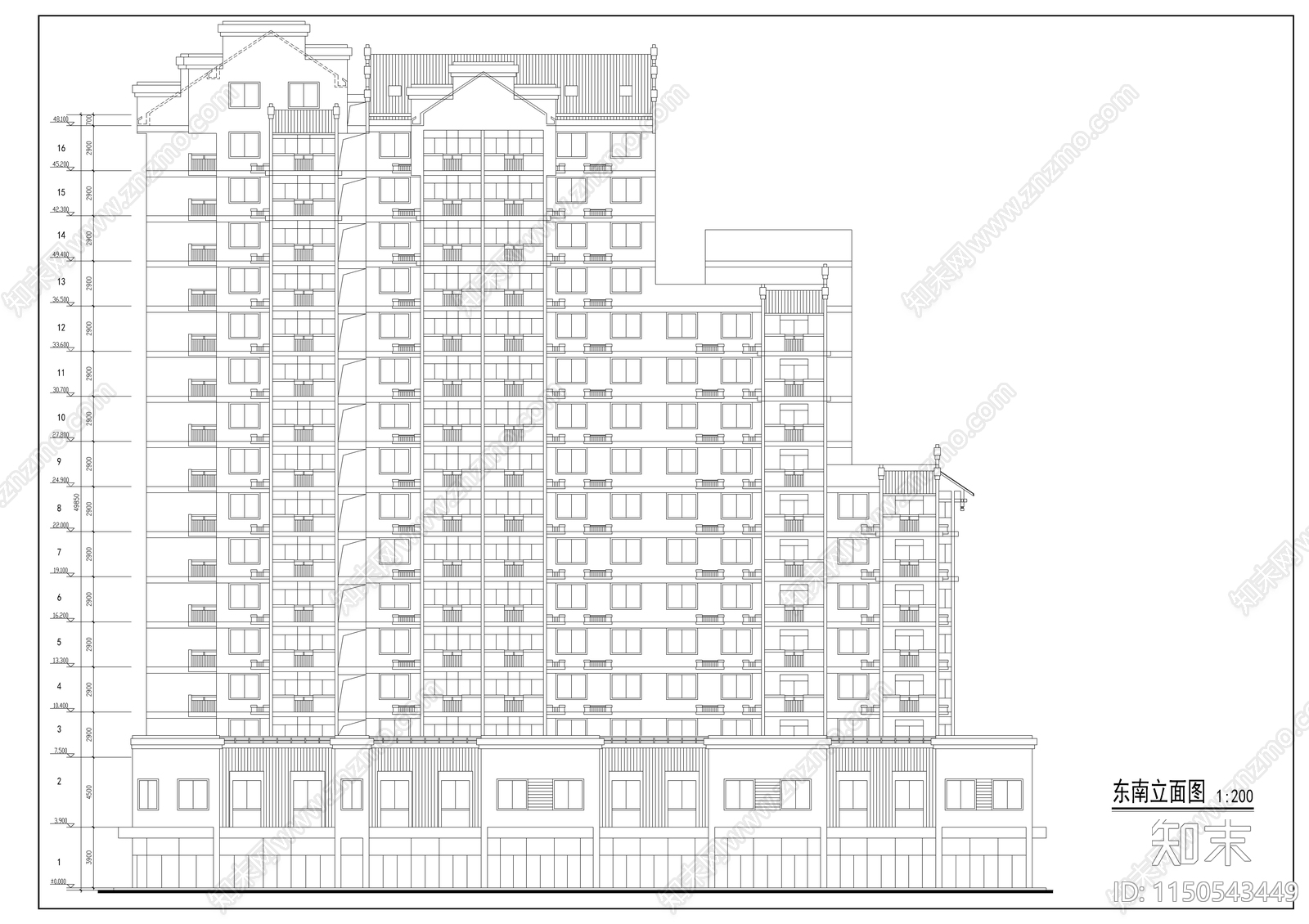 高层住宅区建筑cad施工图下载【ID:1150543449】