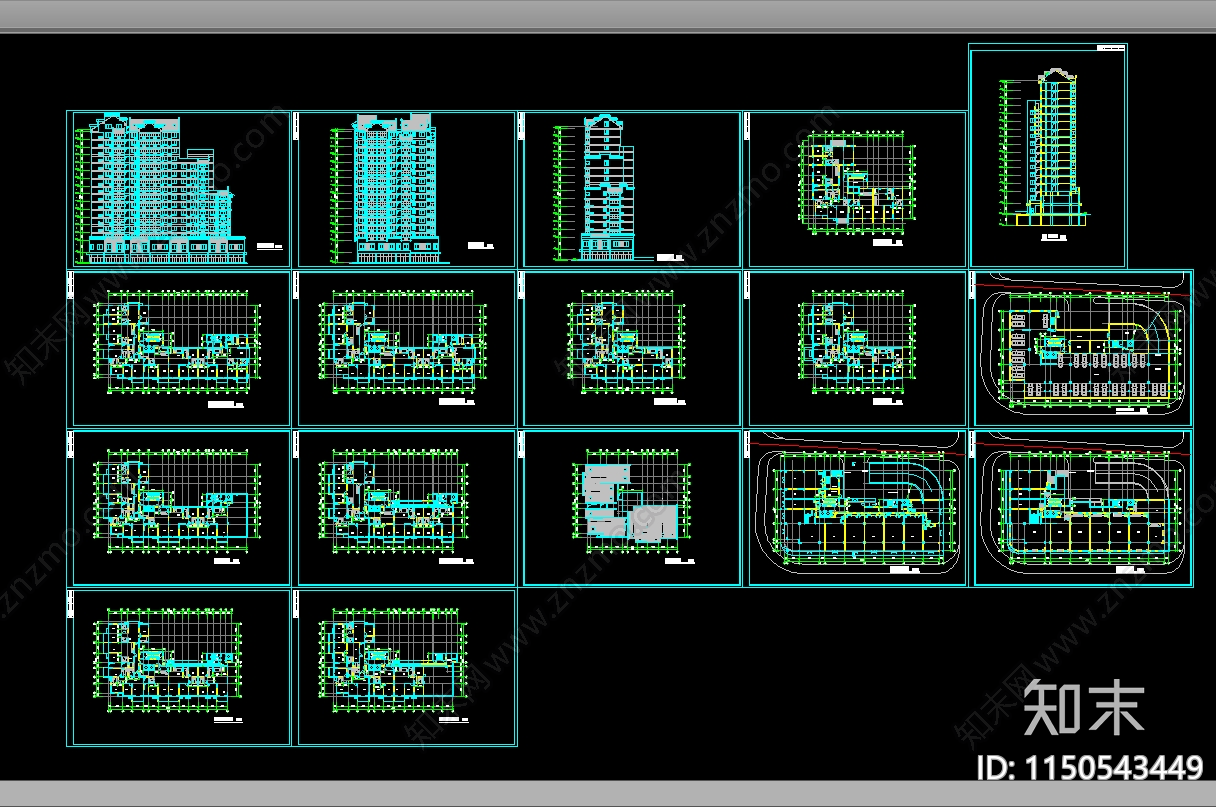 高层住宅区建筑cad施工图下载【ID:1150543449】