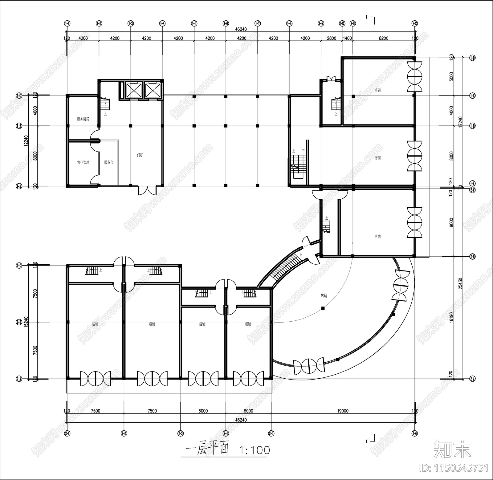 高层复式居住建筑cad施工图下载【ID:1150545751】