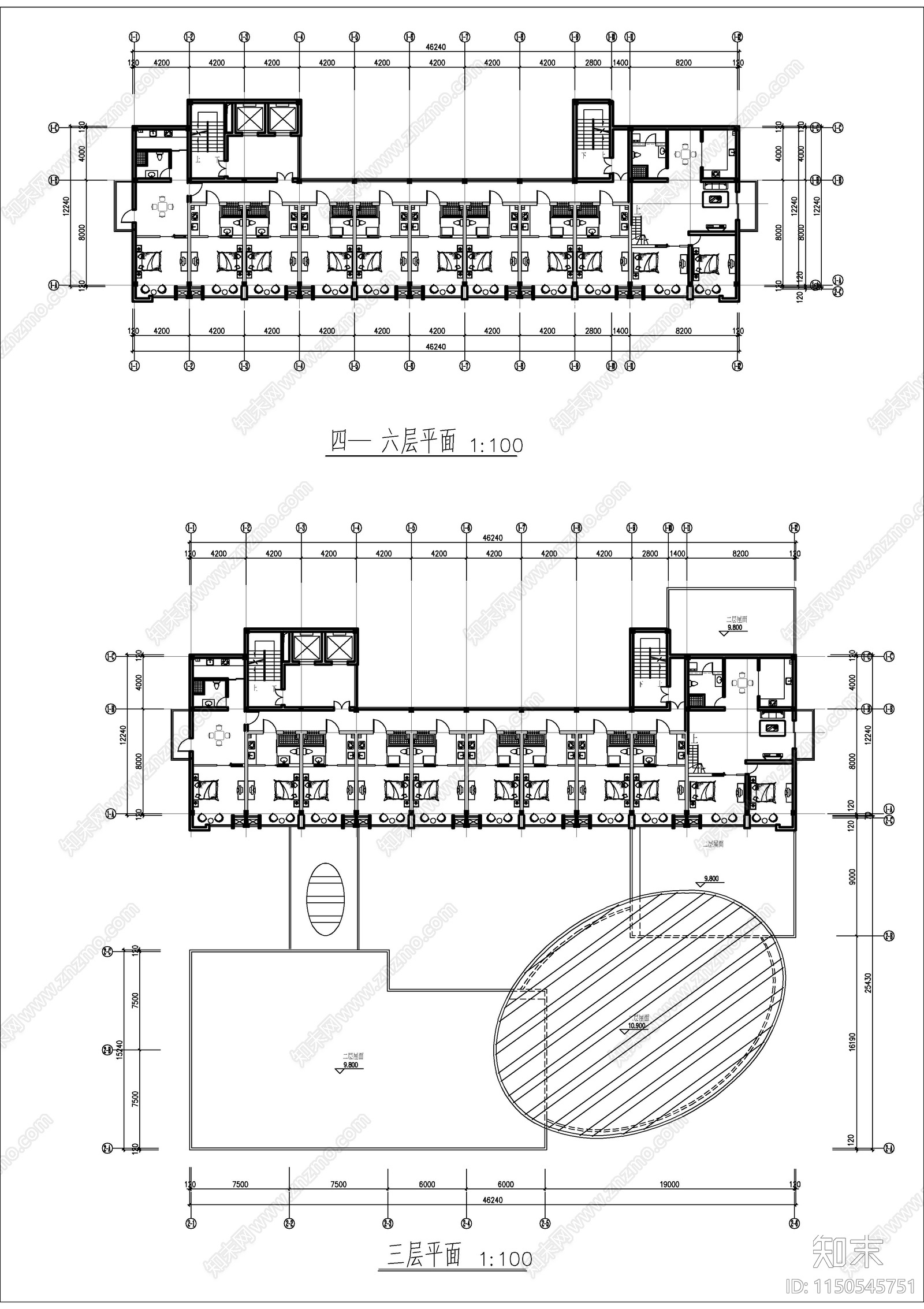 高层复式居住建筑cad施工图下载【ID:1150545751】