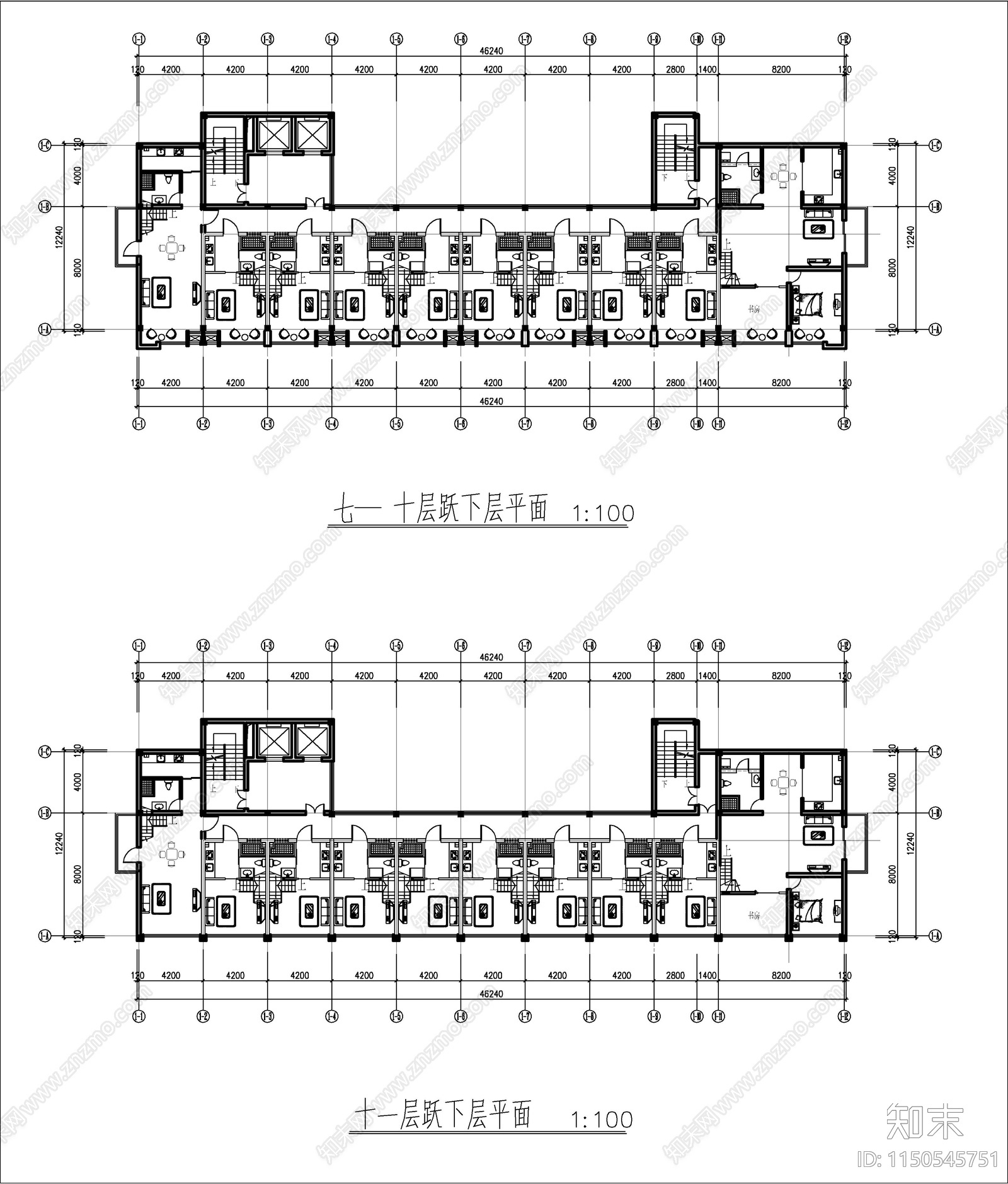 高层复式居住建筑cad施工图下载【ID:1150545751】