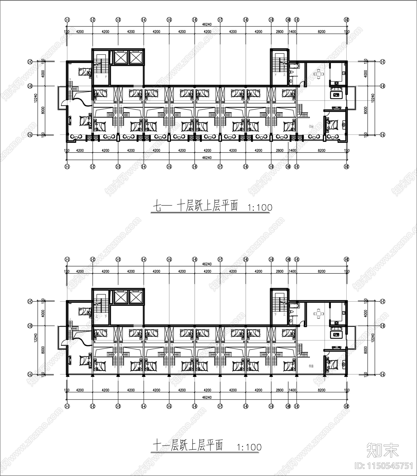 高层复式居住建筑cad施工图下载【ID:1150545751】