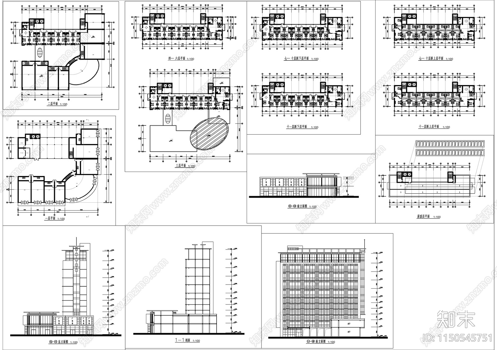 高层复式居住建筑cad施工图下载【ID:1150545751】