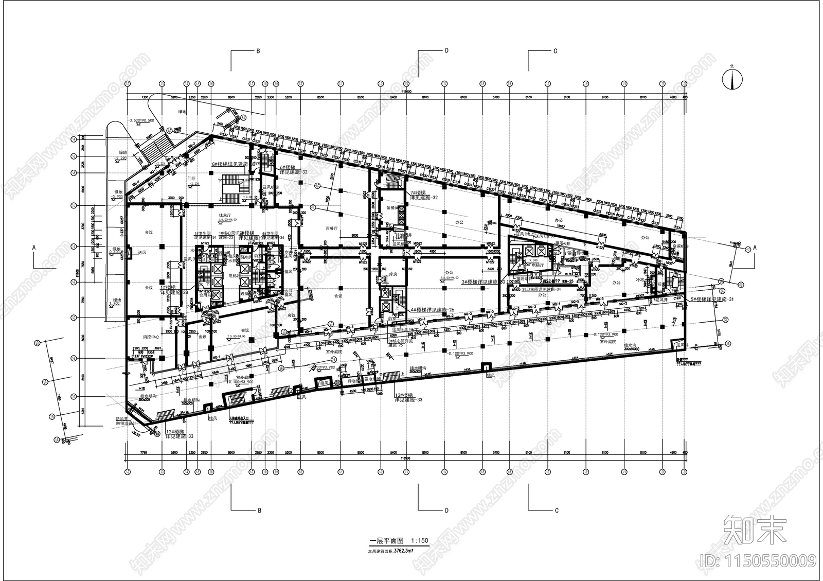 29层办公写字楼建筑cad施工图下载【ID:1150550009】