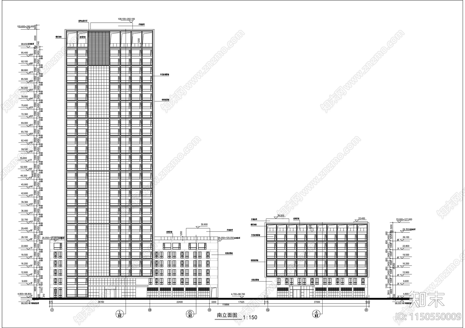 29层办公写字楼建筑cad施工图下载【ID:1150550009】