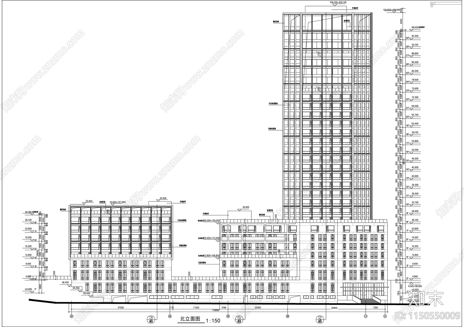 29层办公写字楼建筑cad施工图下载【ID:1150550009】