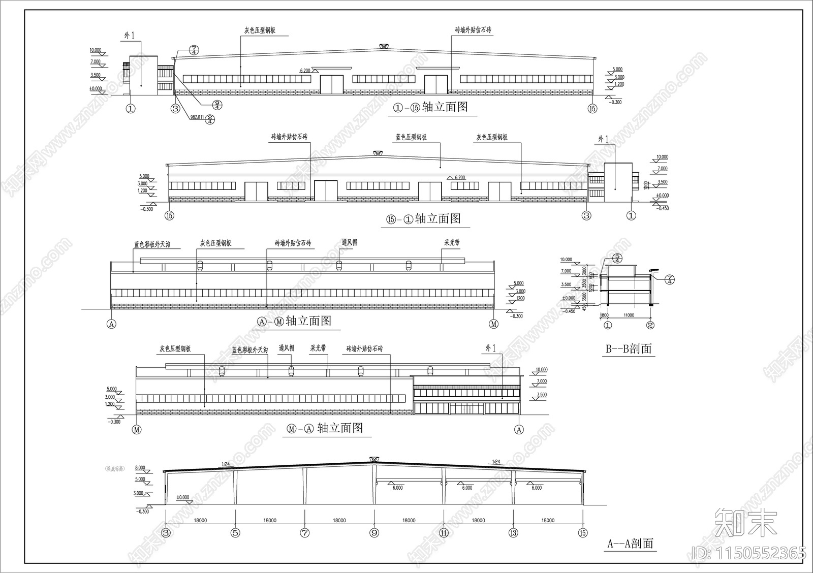 轻钢厂房建筑cad施工图下载【ID:1150552365】