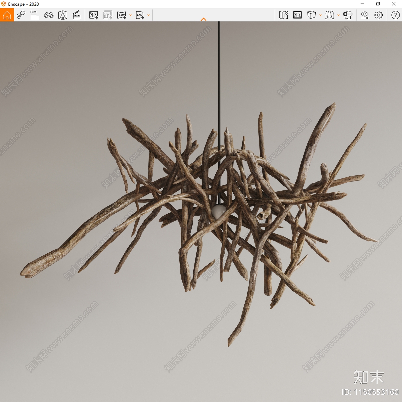 侘寂风树枝吊灯SU模型下载【ID:1150553160】