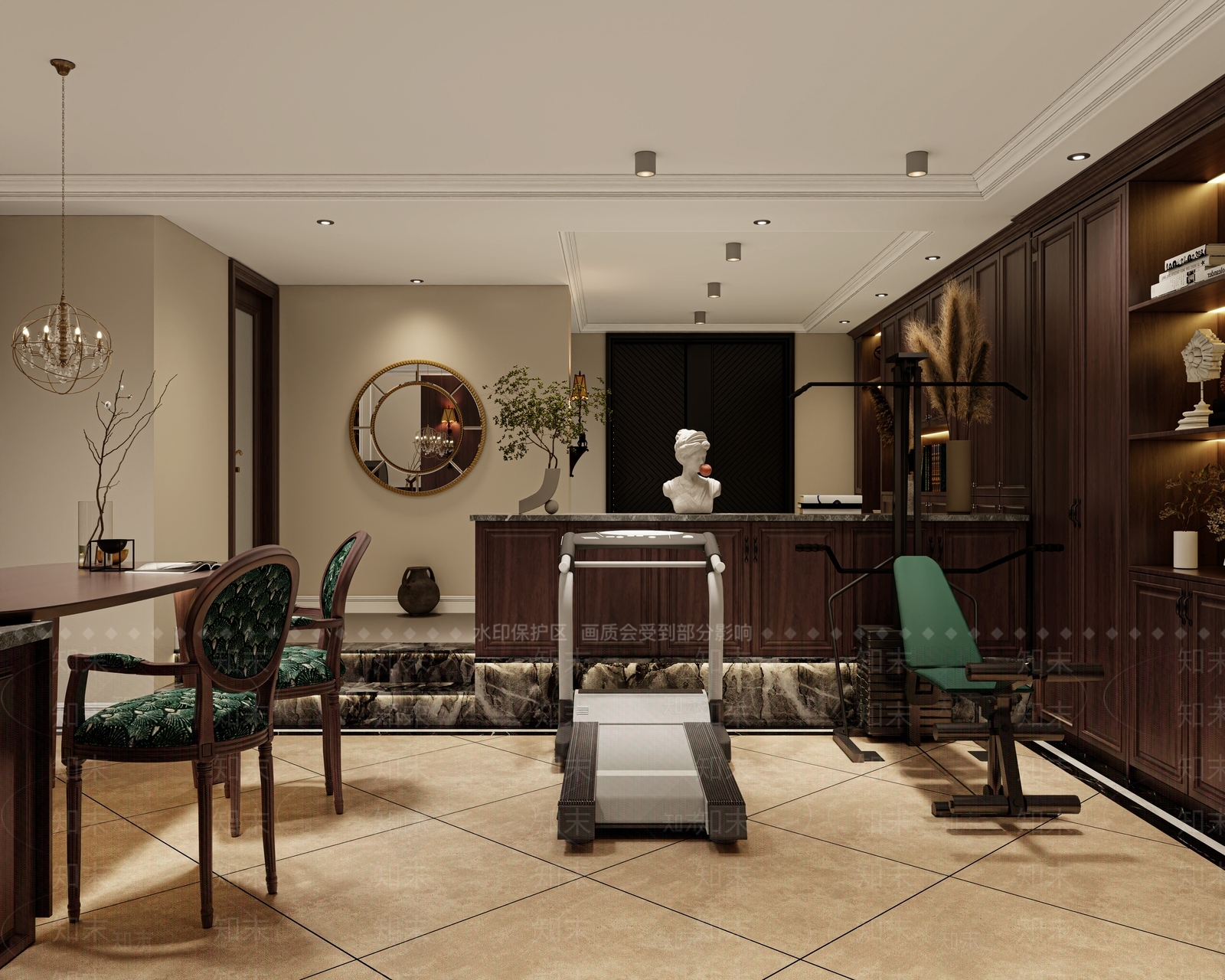 美式复古家居健身房3D模型下载【ID:1150557085】