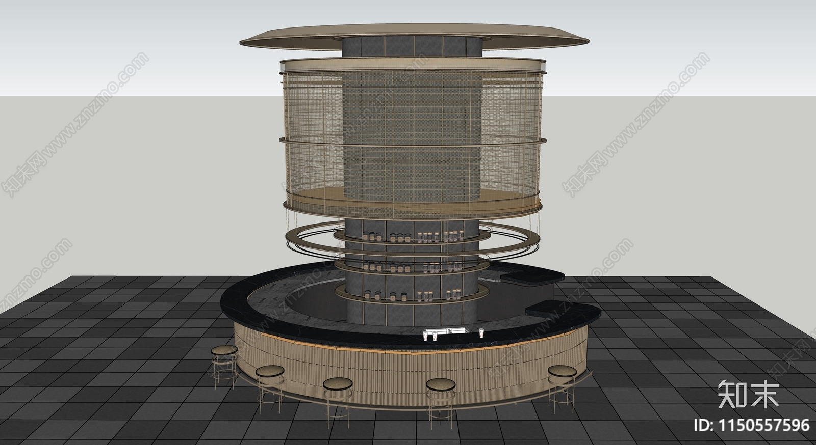 现代弧形酒吧台SU模型下载【ID:1150557596】